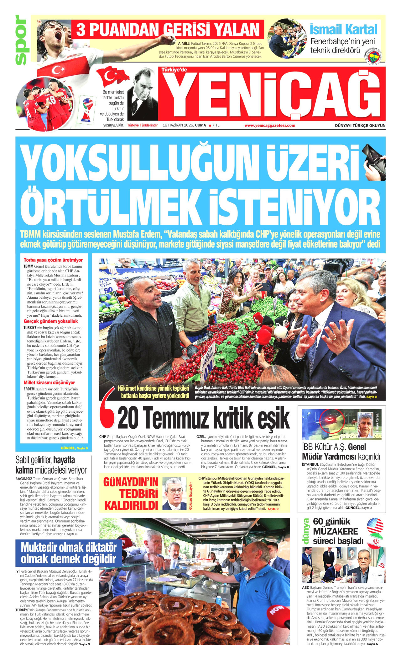 Yeniçağ Gazetesi Manşeti - 19.06.2026