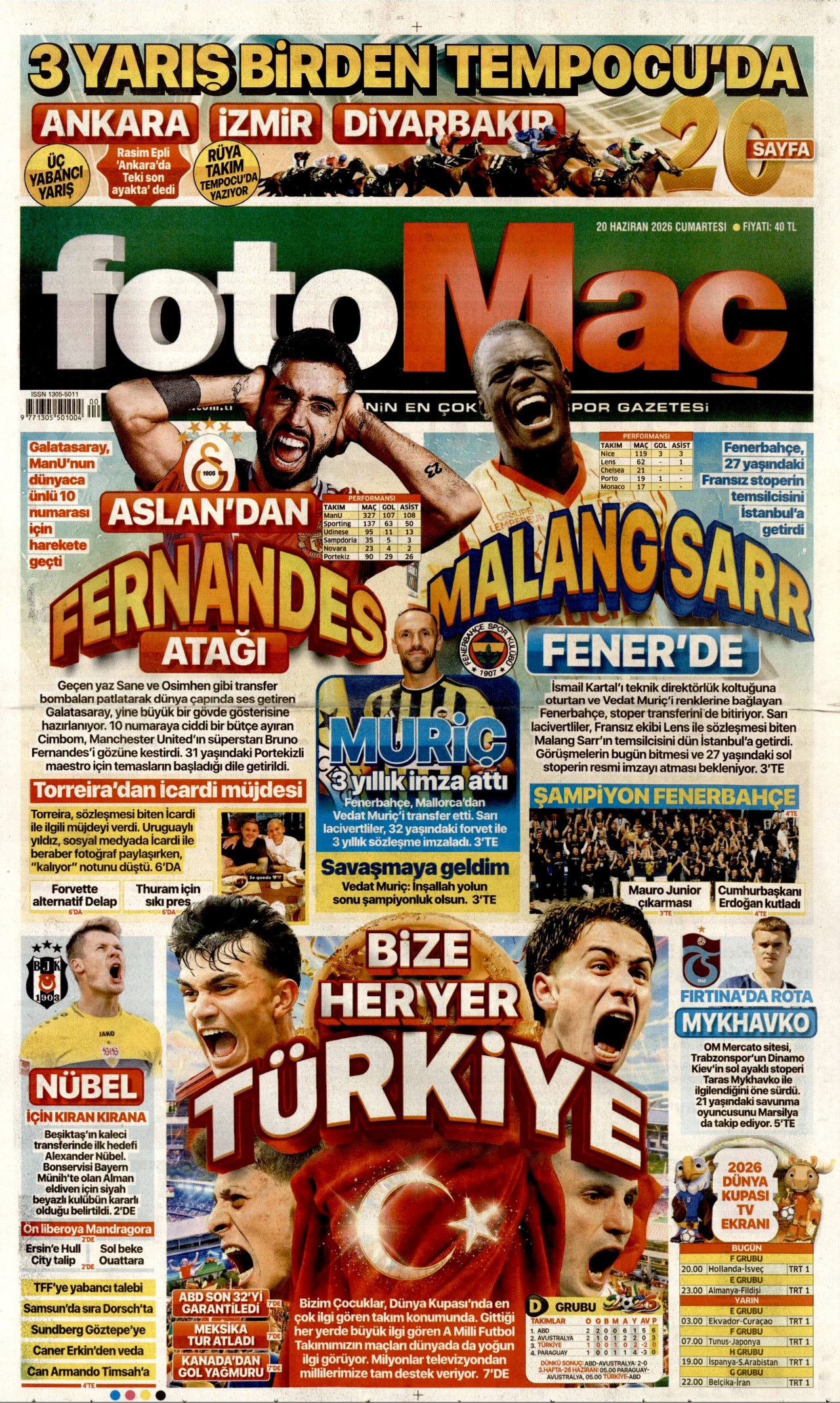 Fotomaç Gazetesi Manşeti - 20.06.2026