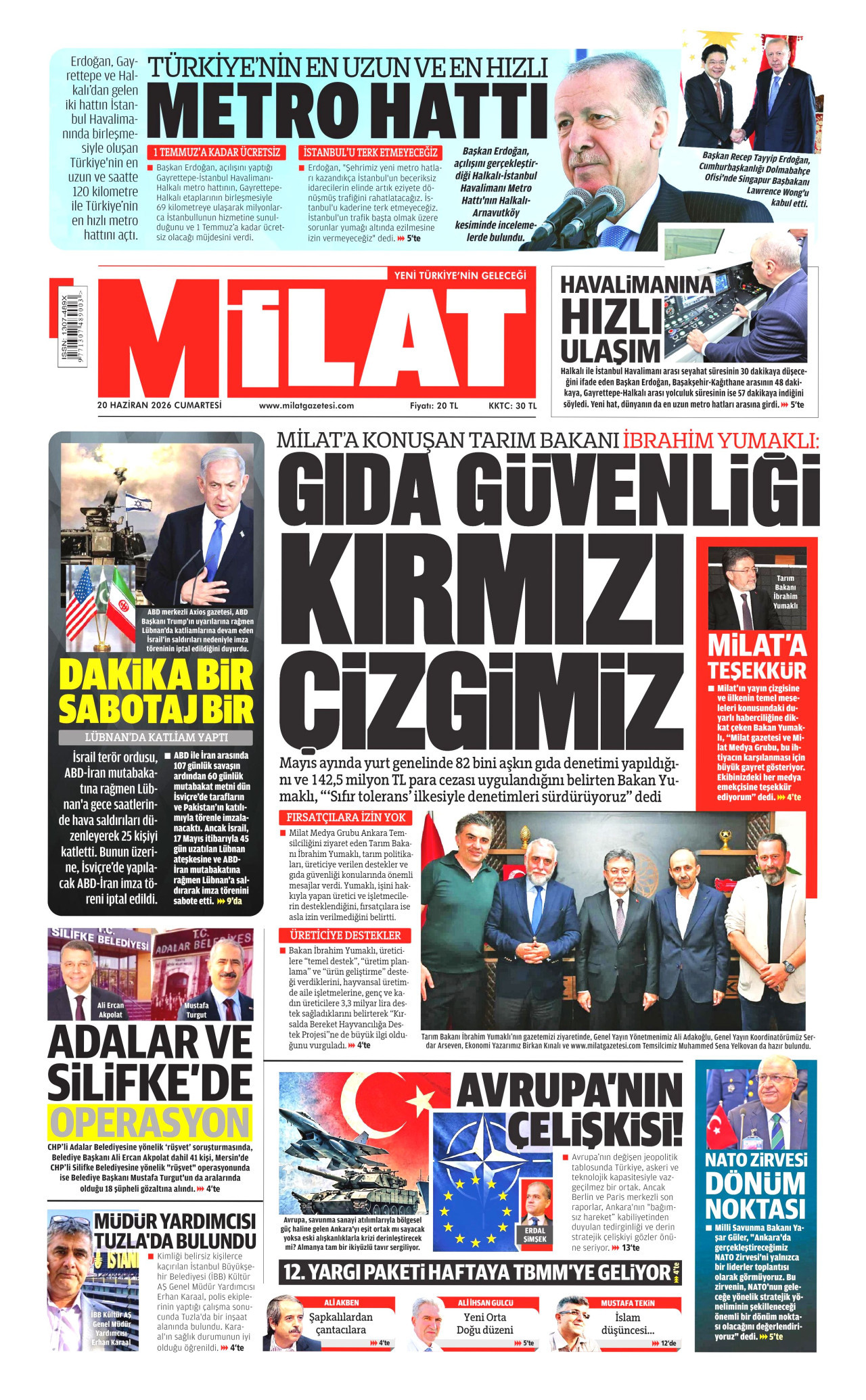Milat Gazetesi Manşeti - 20.06.2026