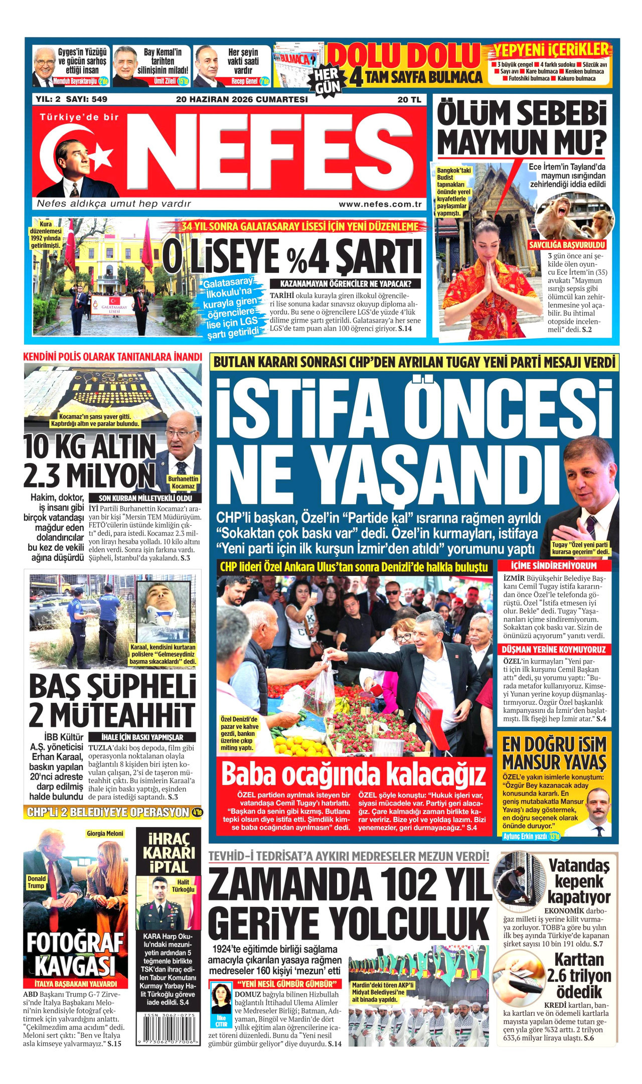 Nefes Gazetesi Manşeti - 20.06.2026