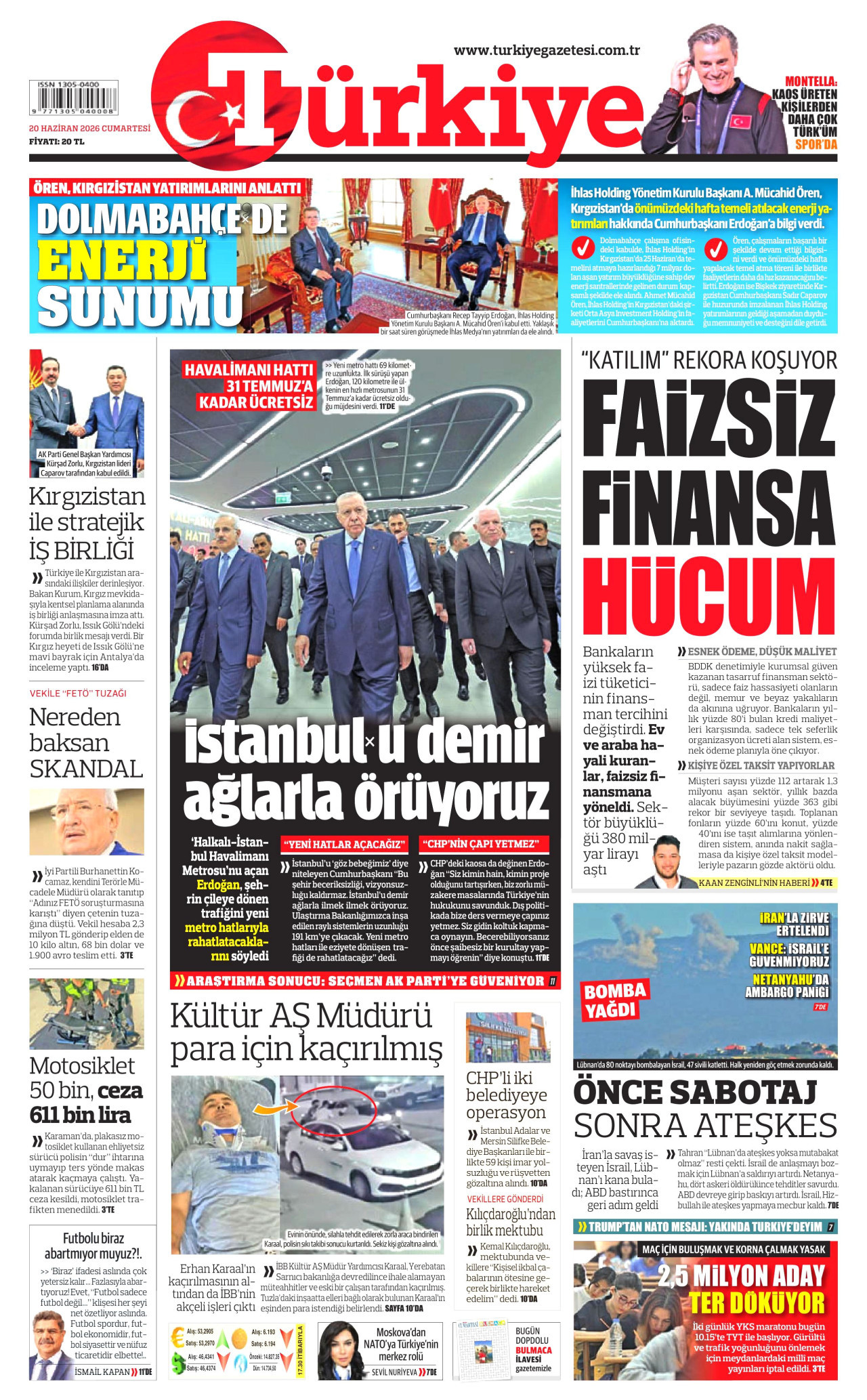 Türkiye Gazetesi Gazetesi Manşeti - 20.06.2026