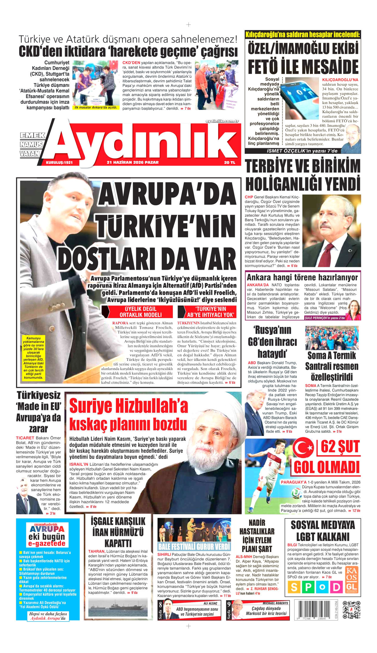 Aydınlık Gazetesi Manşet