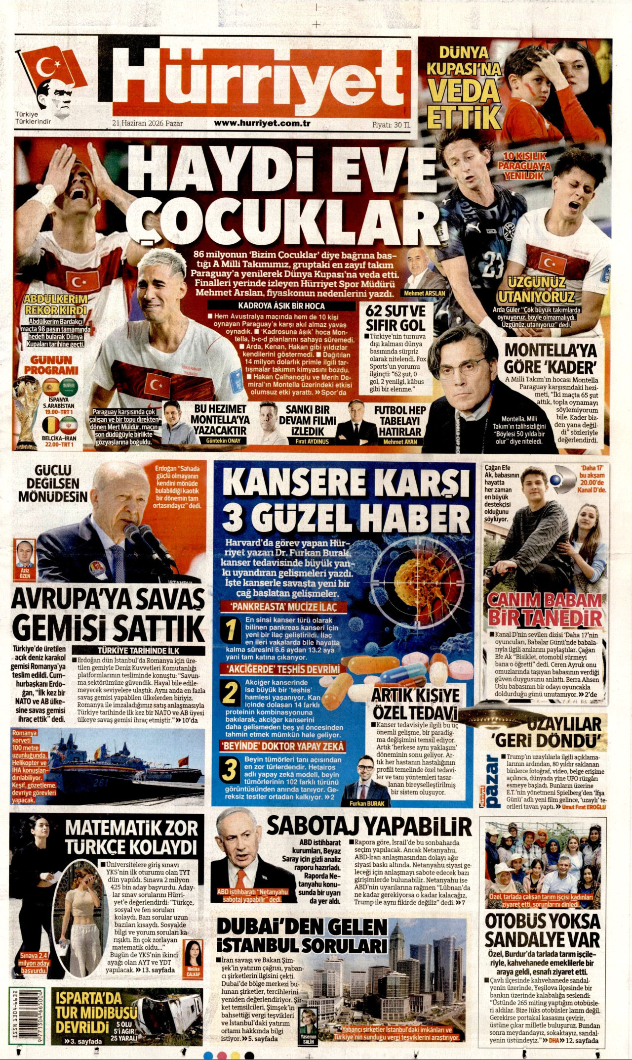 Hürriyet Gazetesi Manşeti - 21 Haziran 2026 Birinci Sayfa