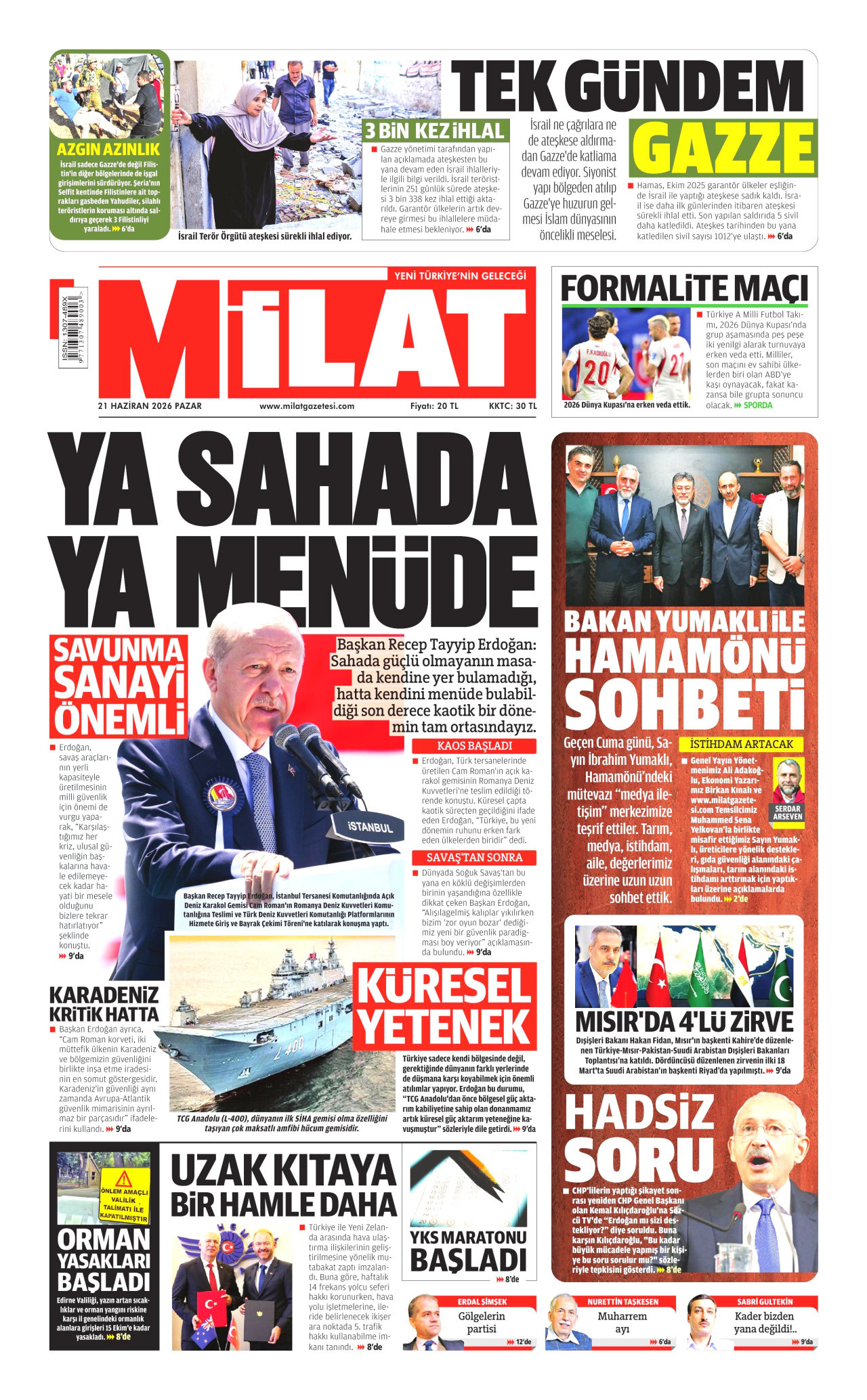Milat Gazetesi Manşeti - 21.06.2026