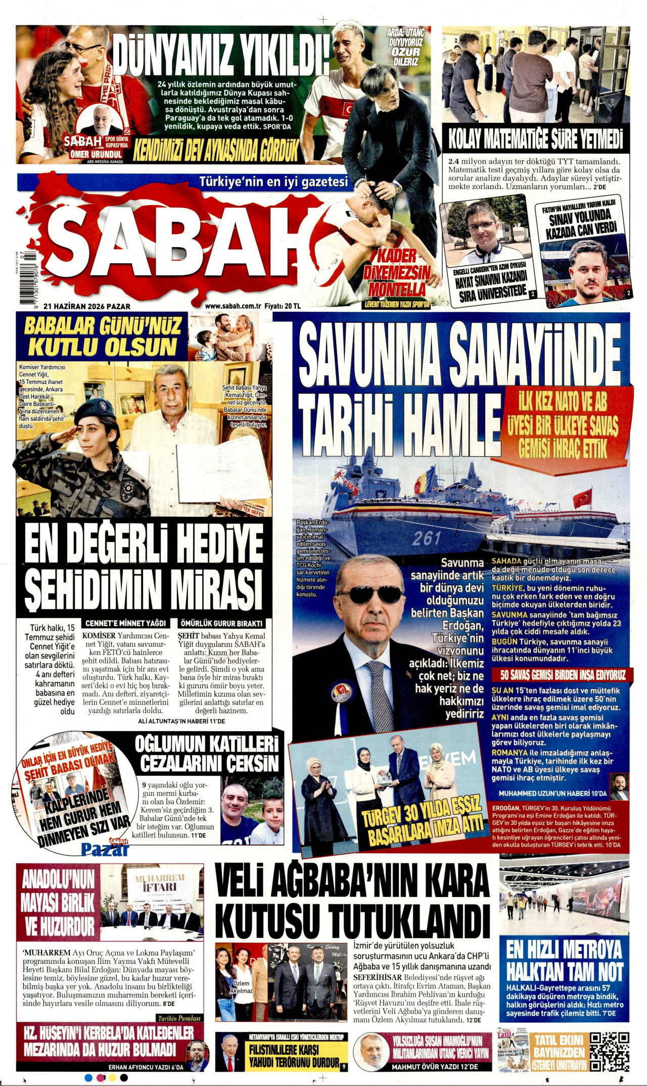 Sabah Gazetesi Manşeti - 21.06.2026