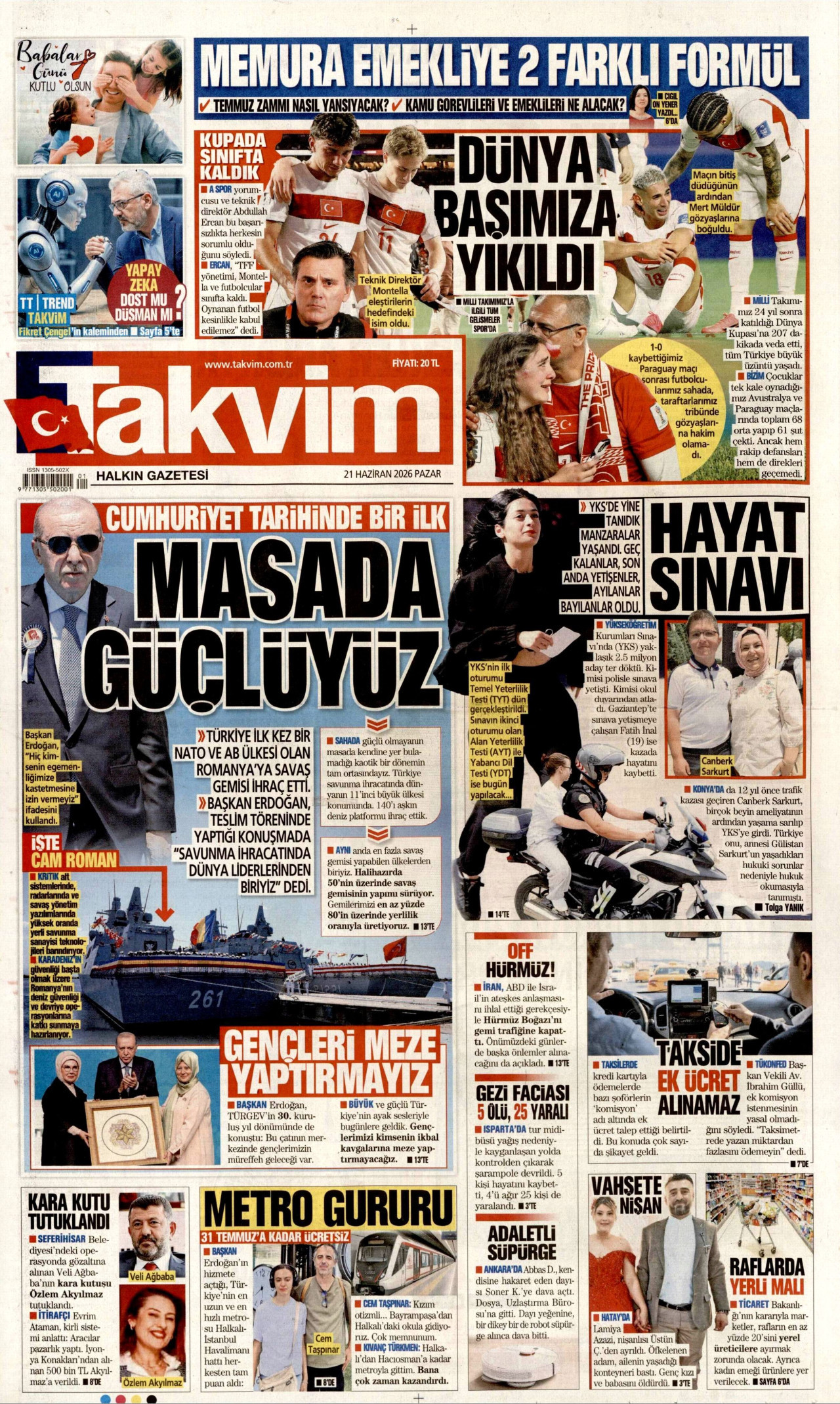 Takvim Gazetesi Manşeti - 21.06.2026
