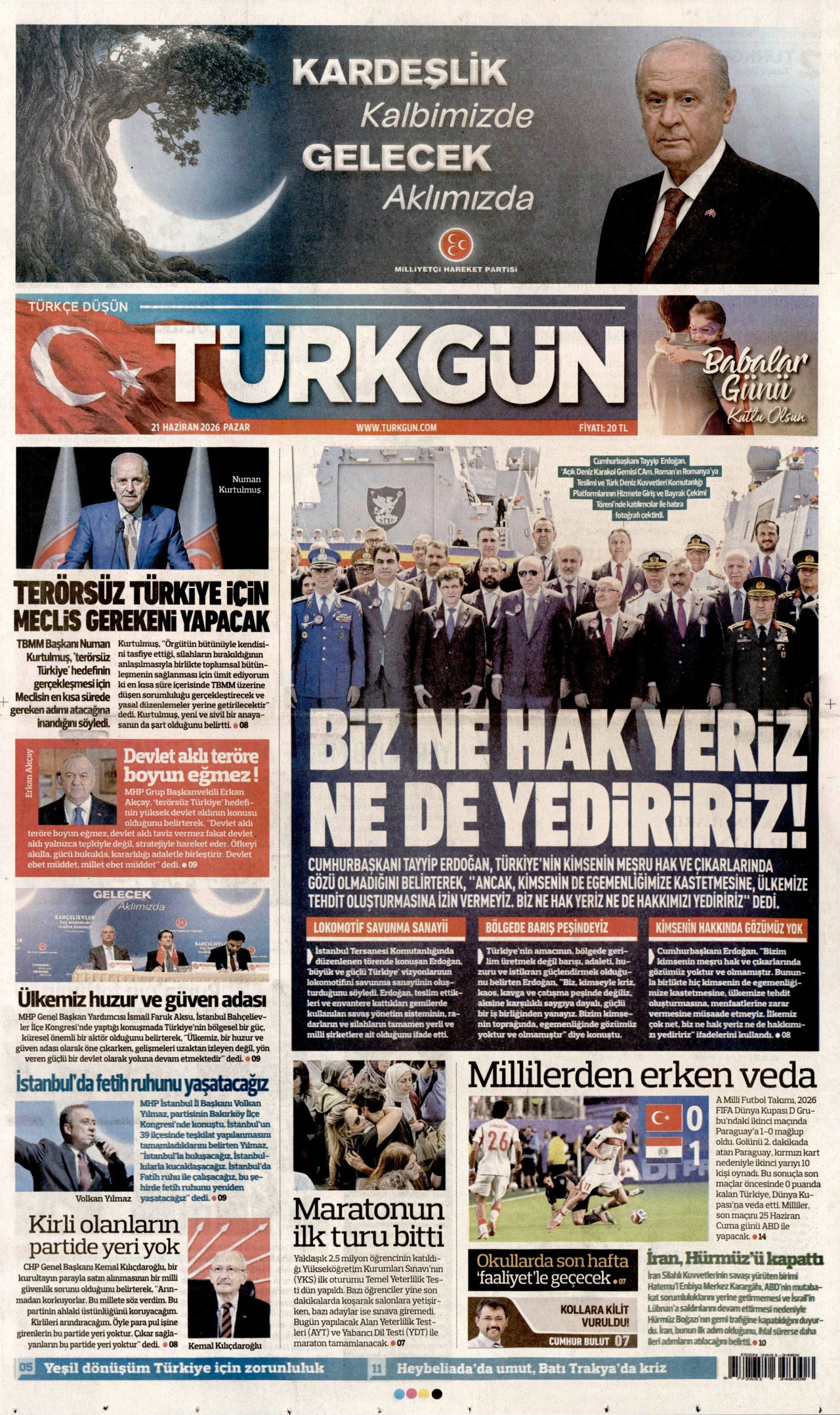 Türkgün Gazetesi Manşeti - 21.06.2026