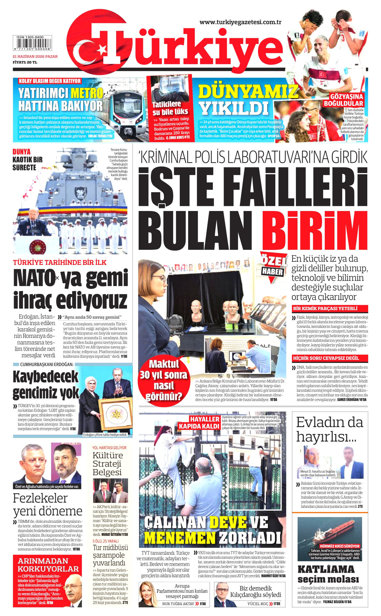 Türkiye Gazetesi Gazetesi Manşeti - 21.06.2026