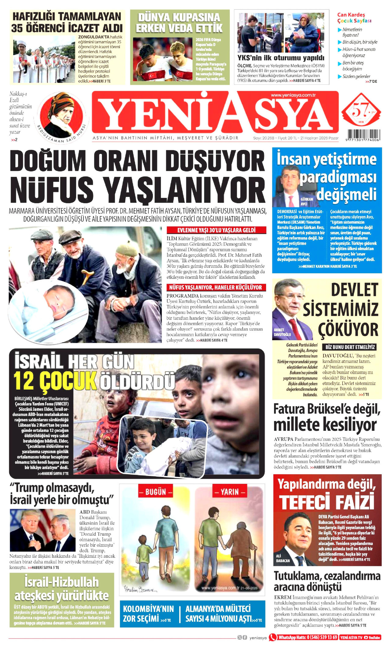 Yeni Asya Gazetesi Manşeti - 21.06.2026