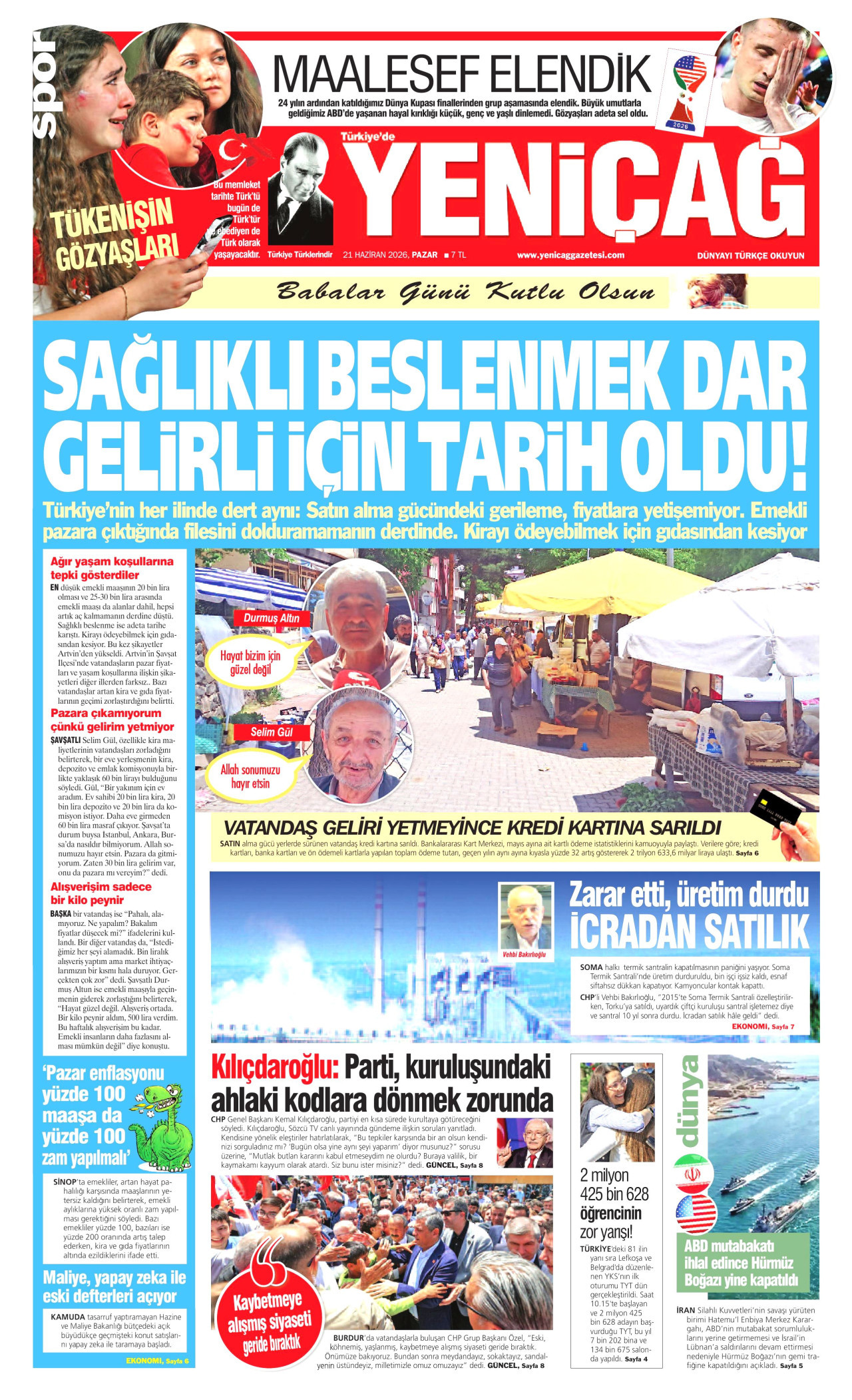Yeniçağ Gazetesi Manşeti - 21.06.2026