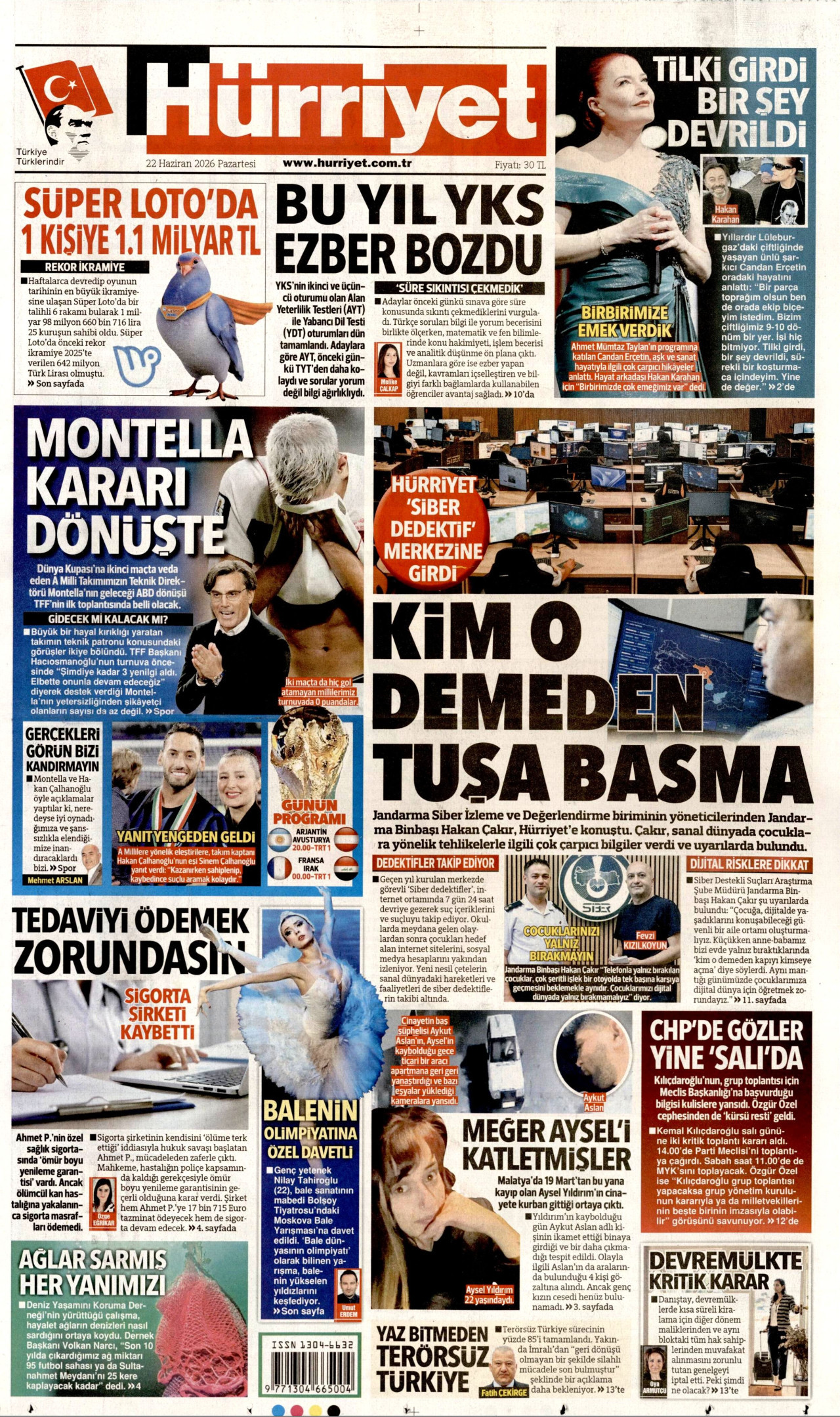 Hürriyet Gazetesi Manşeti - 22 Haziran 2026 Birinci Sayfa