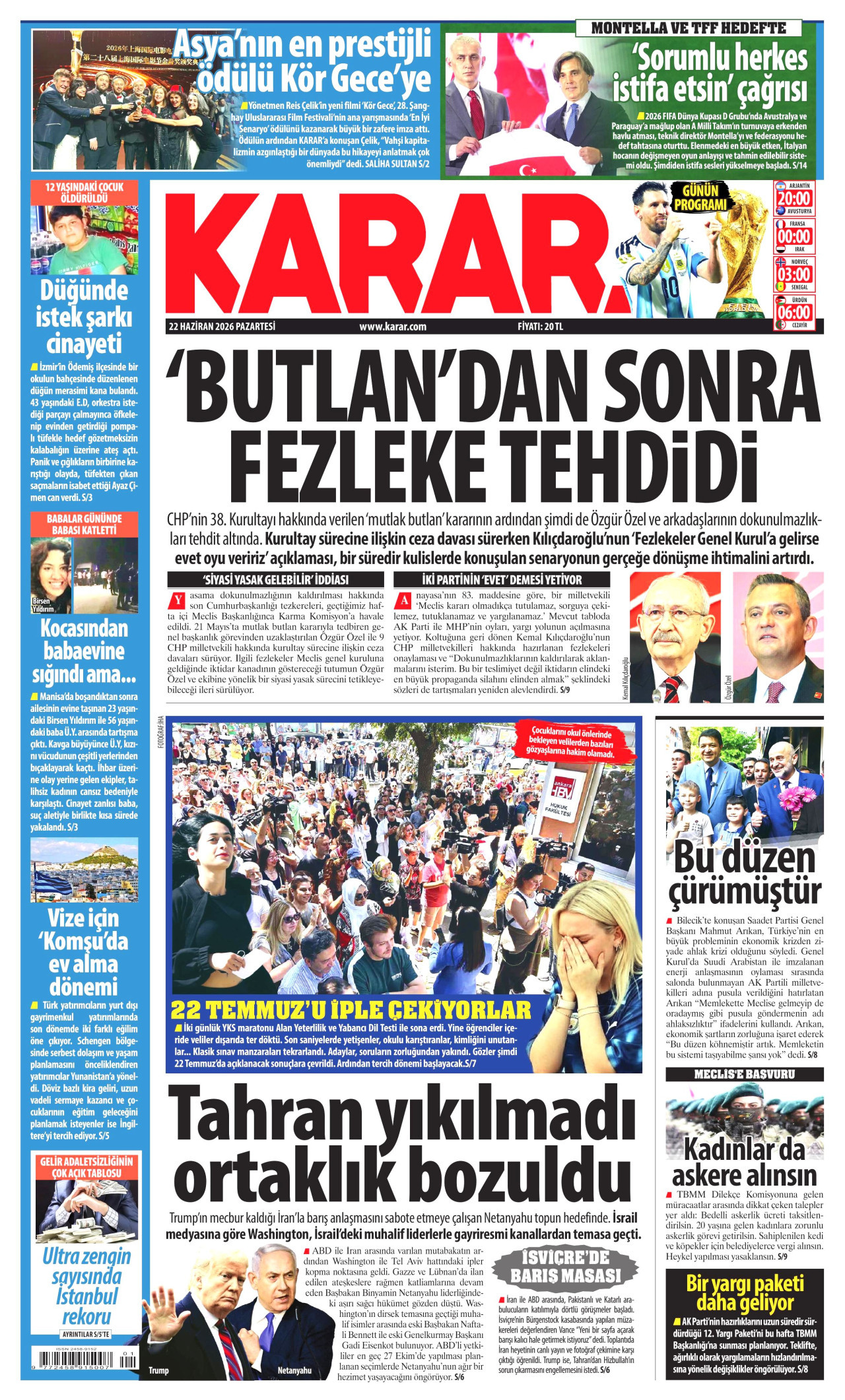 Karar Gazetesi Manşeti - 22.06.2026