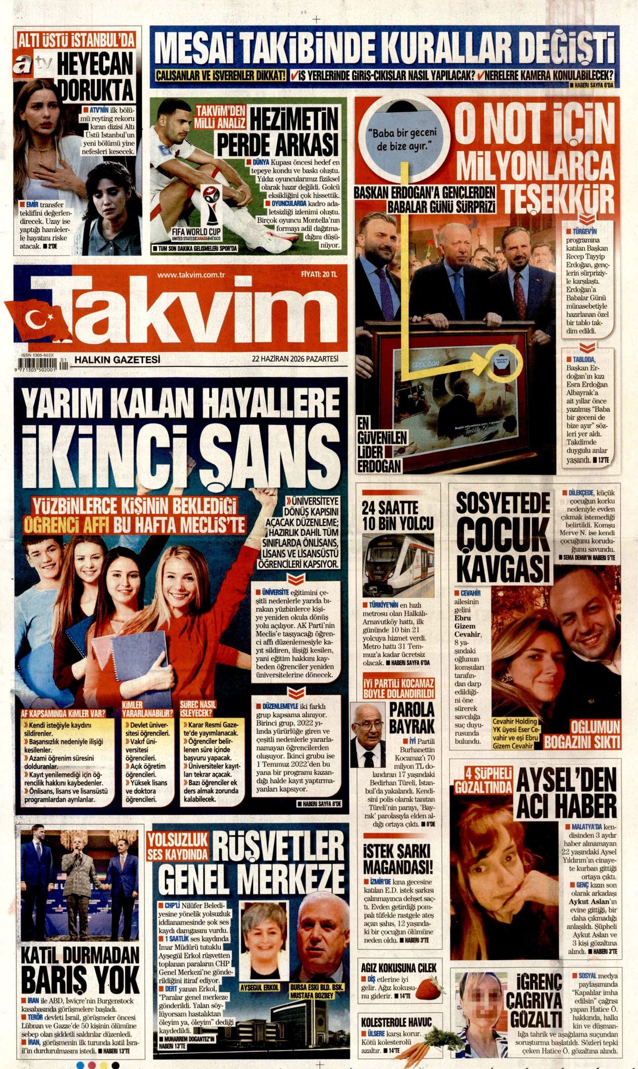 Takvim Gazetesi Manşeti - 22.06.2026