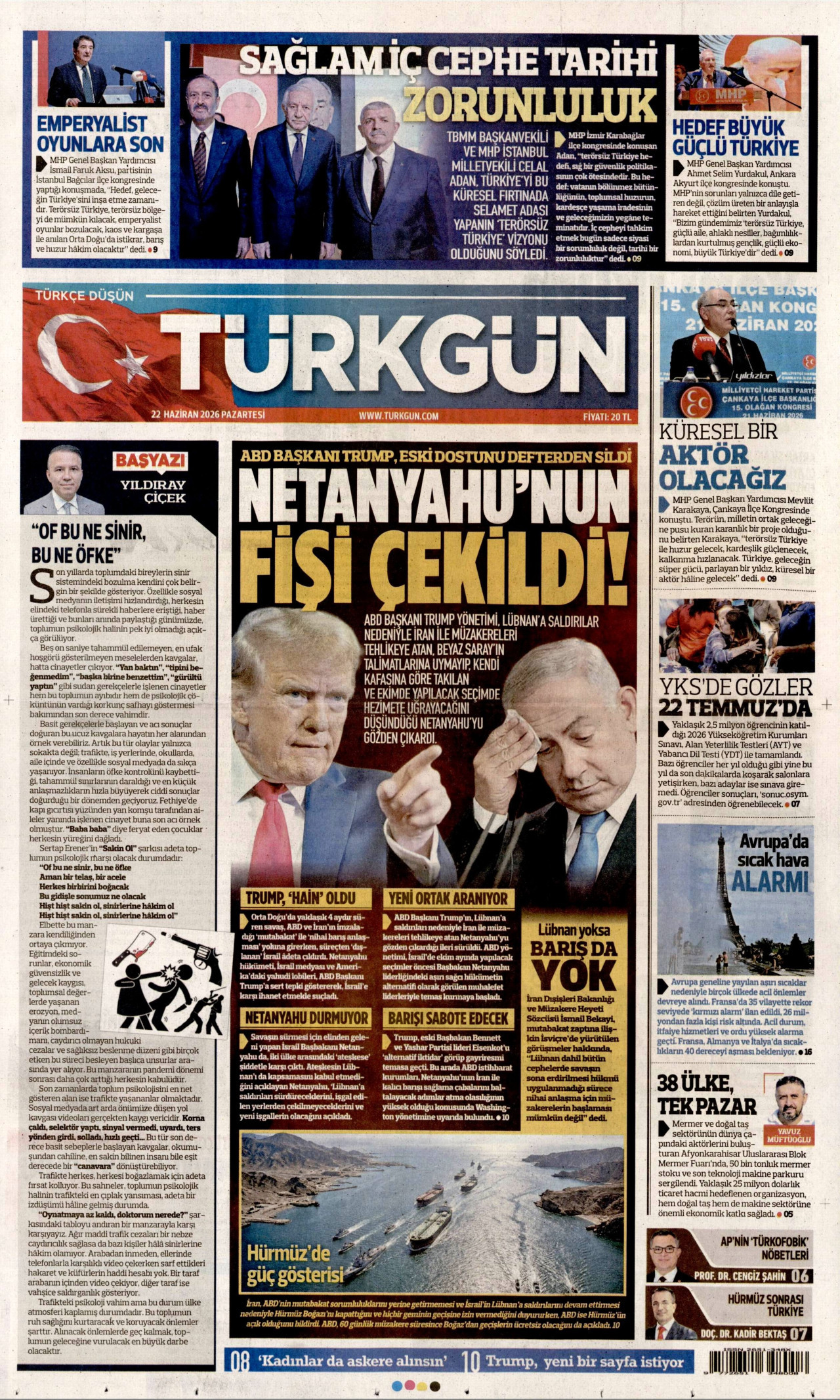 Türkgün Gazetesi Manşeti - 22.06.2026