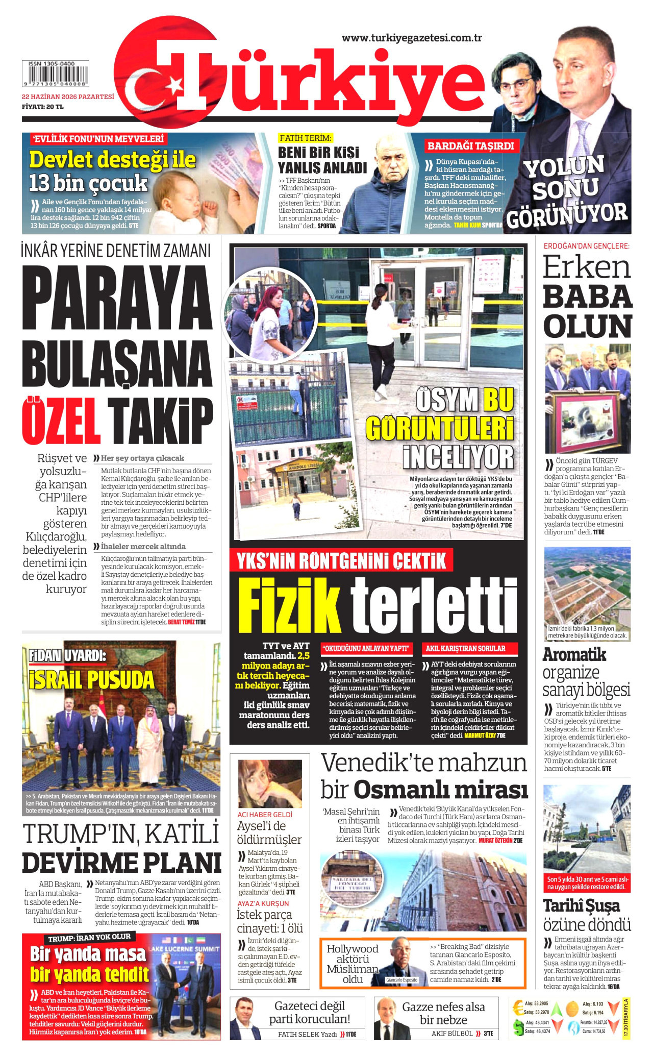Türkiye Gazetesi Gazetesi Manşeti - 22.06.2026