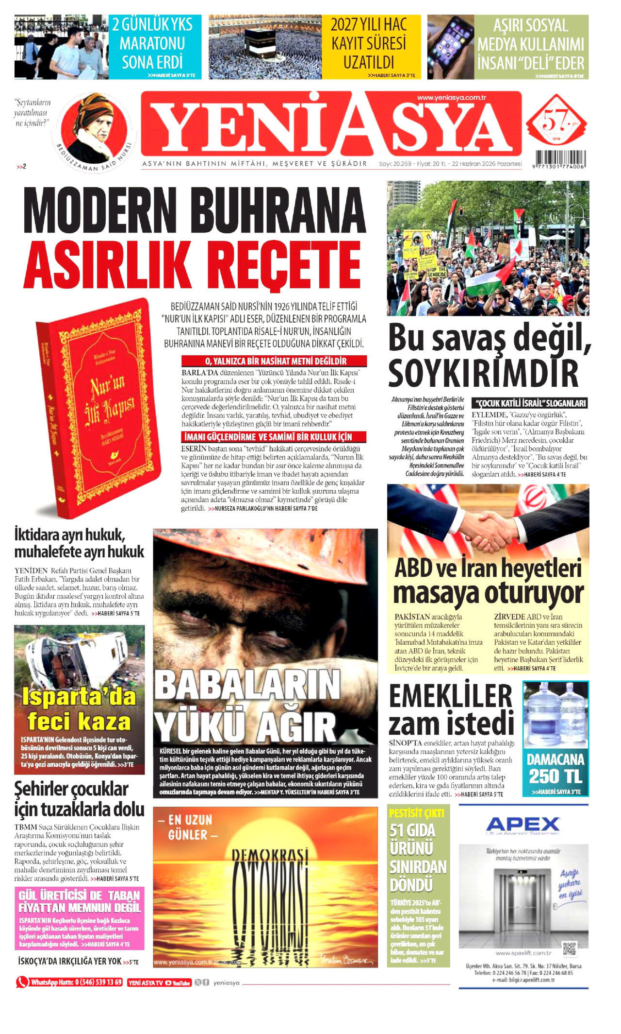 Yeni Asya Gazetesi Manşeti - 22.06.2026
