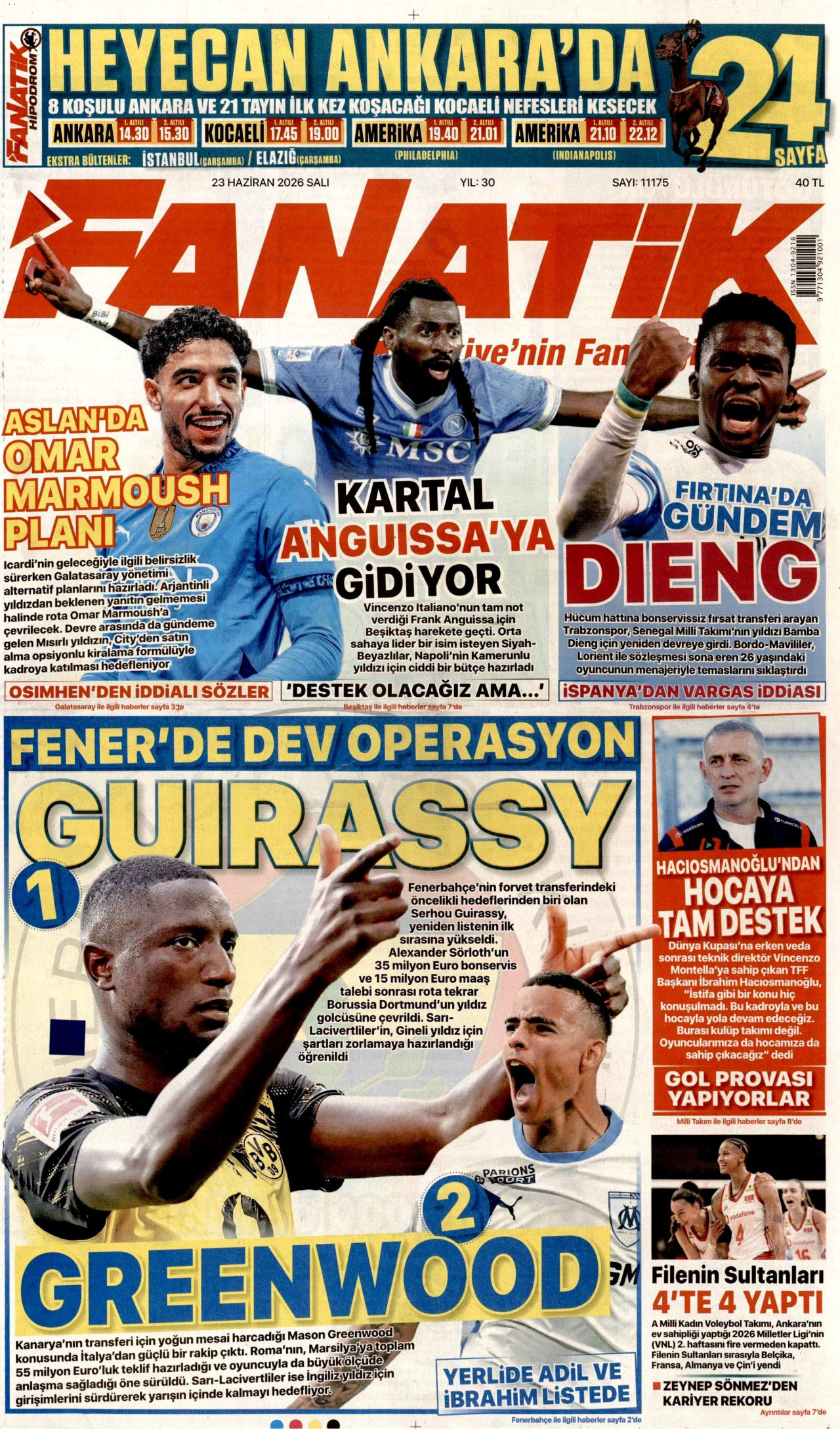 Fanatik Gazetesi Manşeti - 23 Haziran 2026 Birinci Sayfa