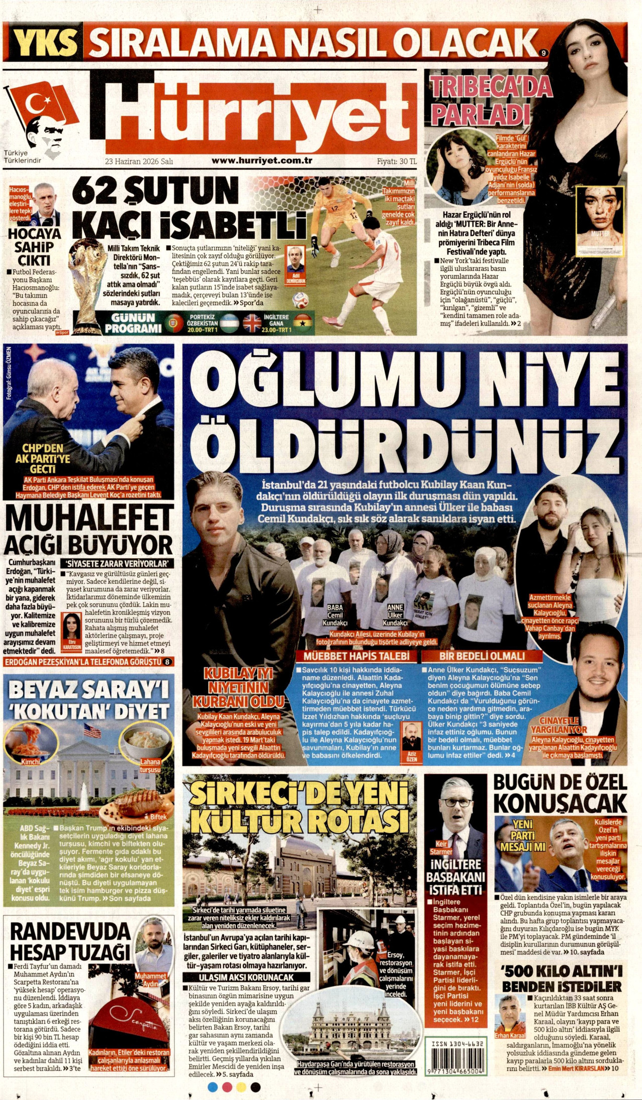 Hürriyet Gazetesi Manşeti - 23 Haziran 2026 Birinci Sayfa
