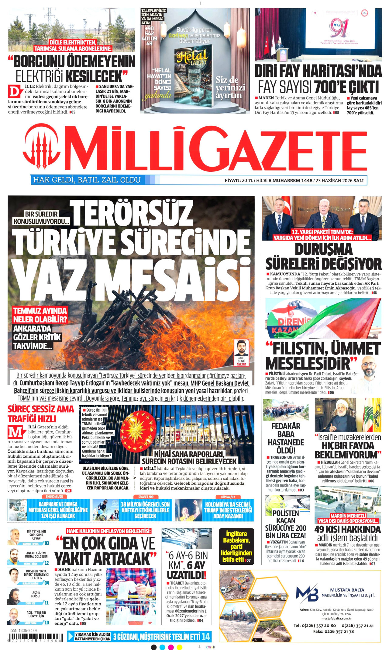 Milli Gazete Gazetesi Manşeti - 23.06.2026