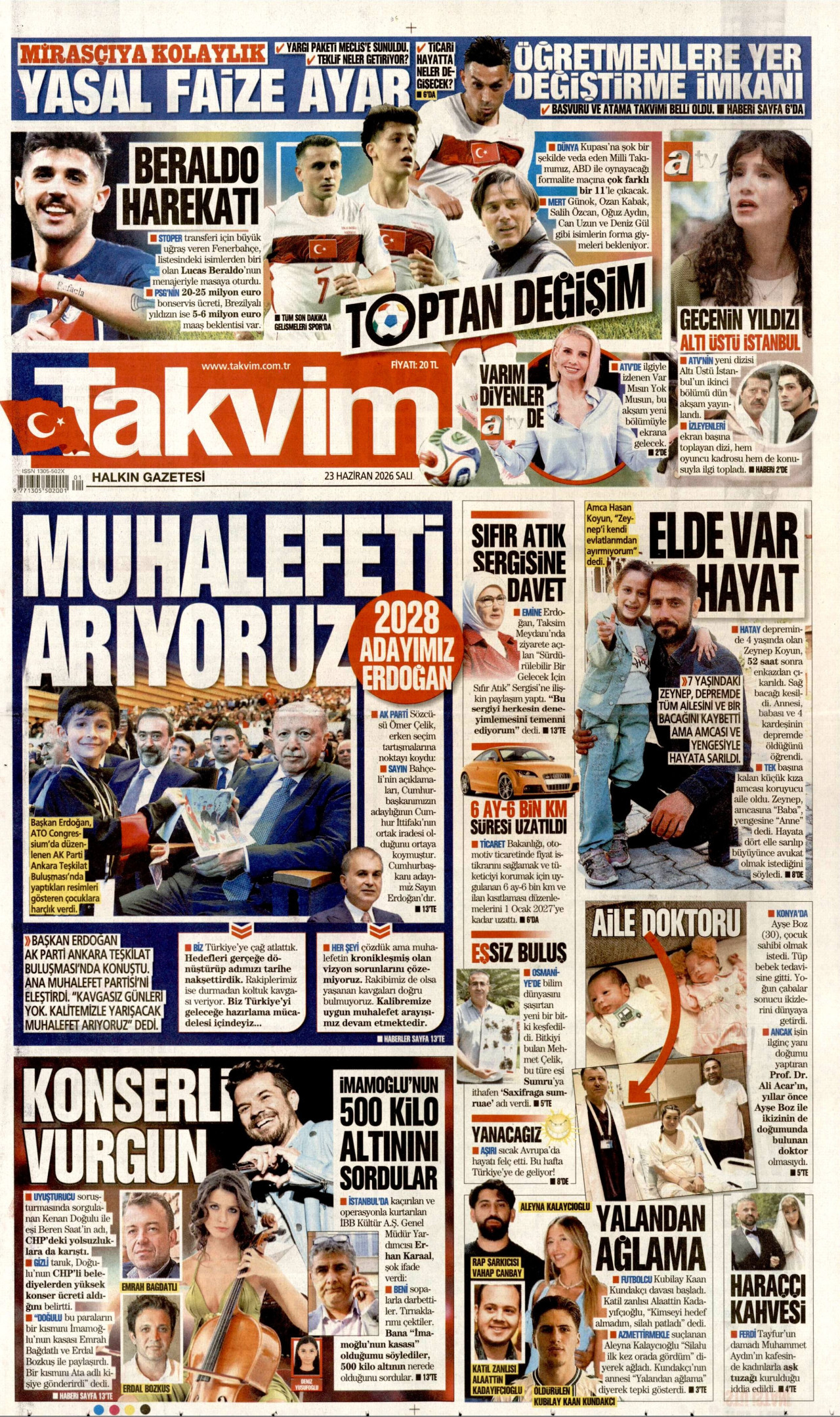 Takvim Gazetesi Manşeti - 23.06.2026
