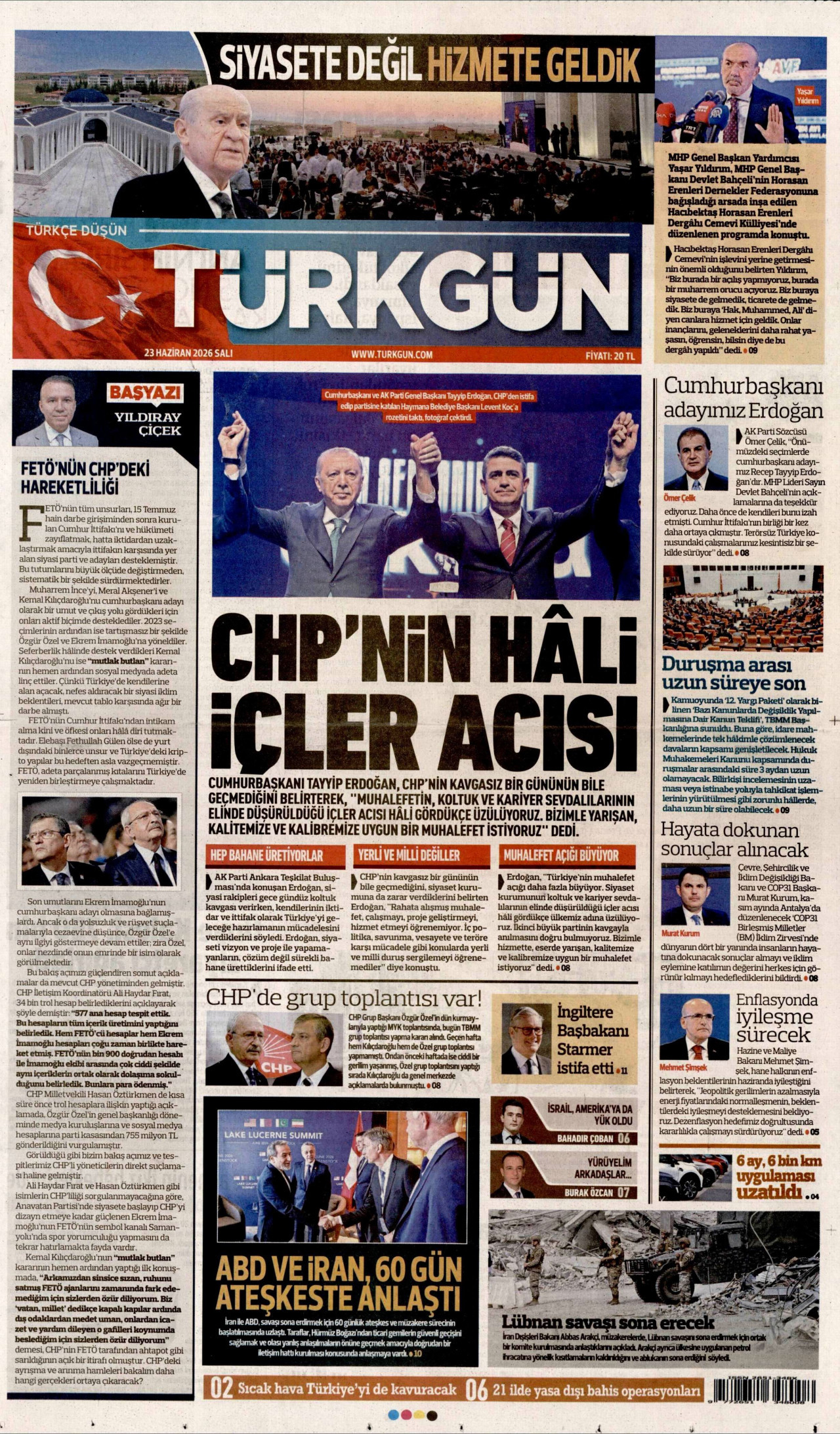 Türkgün Gazetesi Manşeti - 23.06.2026