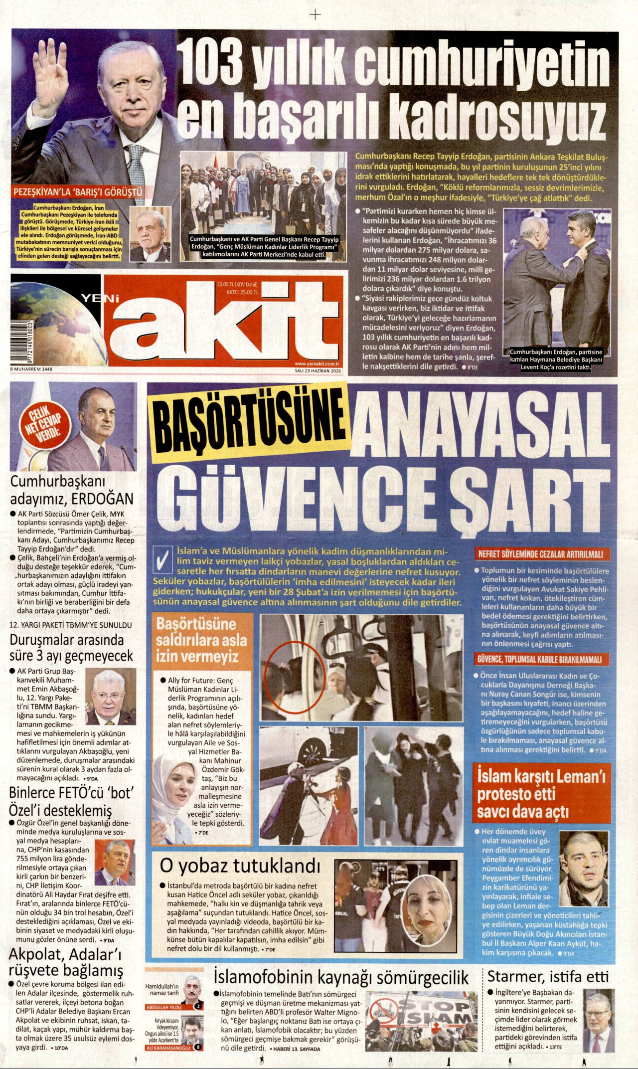 Yeni Akit Gazetesi Manşeti - 23 Haziran 2026 Birinci Sayfa