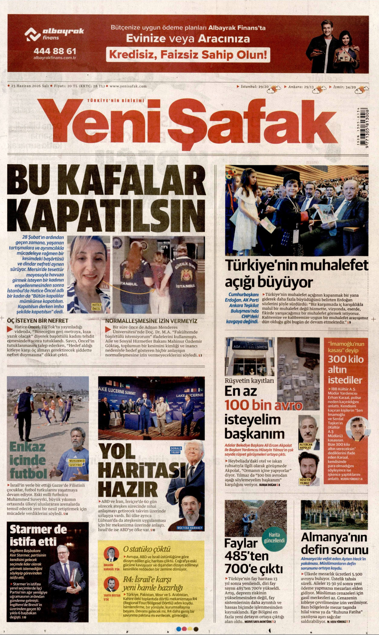 Yeni Şafak Gazetesi Manşeti - 23.06.2026