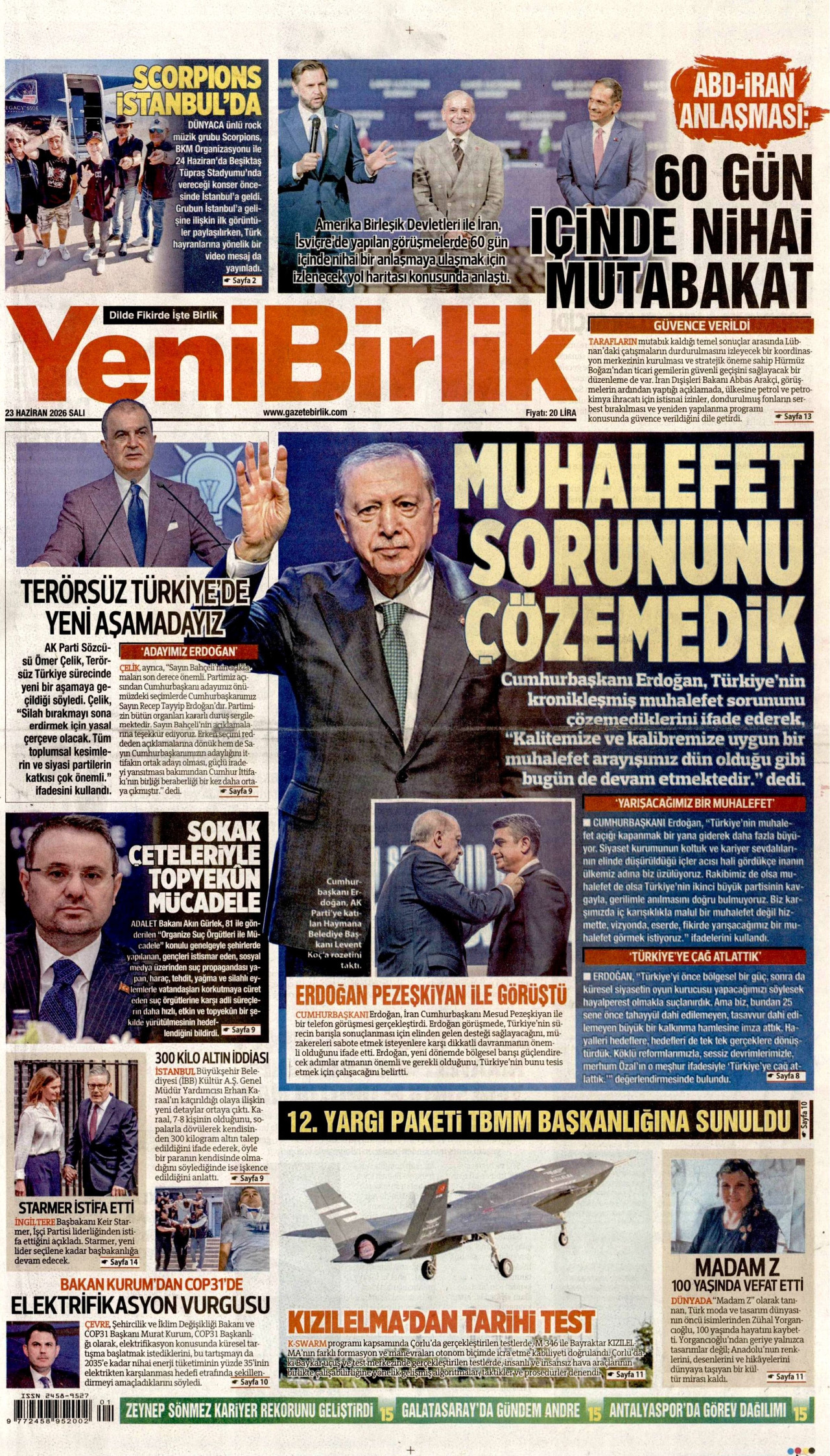 YeniBirlik Gazetesi Manşeti - 23 Haziran 2026 Birinci Sayfa