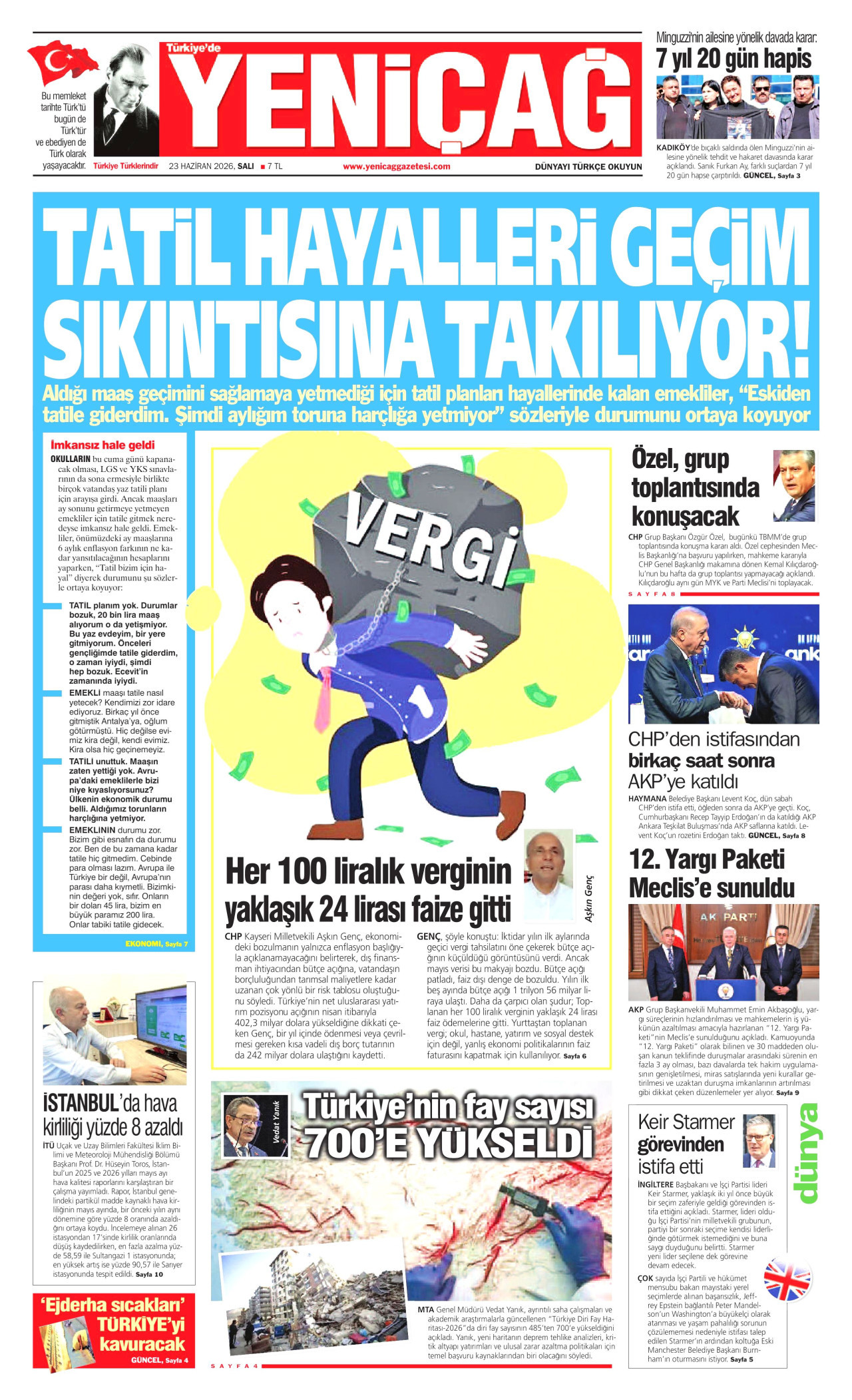 Yeniçağ Gazetesi Manşeti - 23.06.2026
