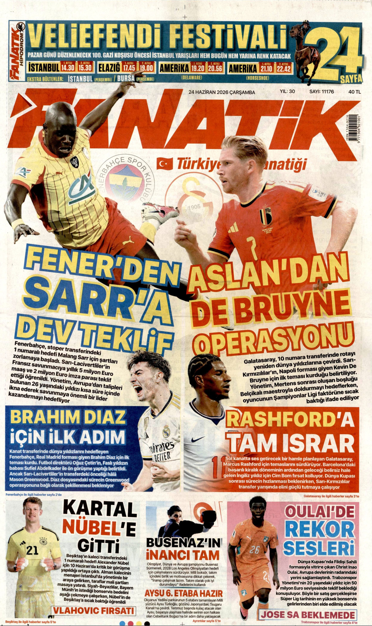 Fanatik Gazetesi Manşeti - 24 Haziran 2026 Birinci Sayfa