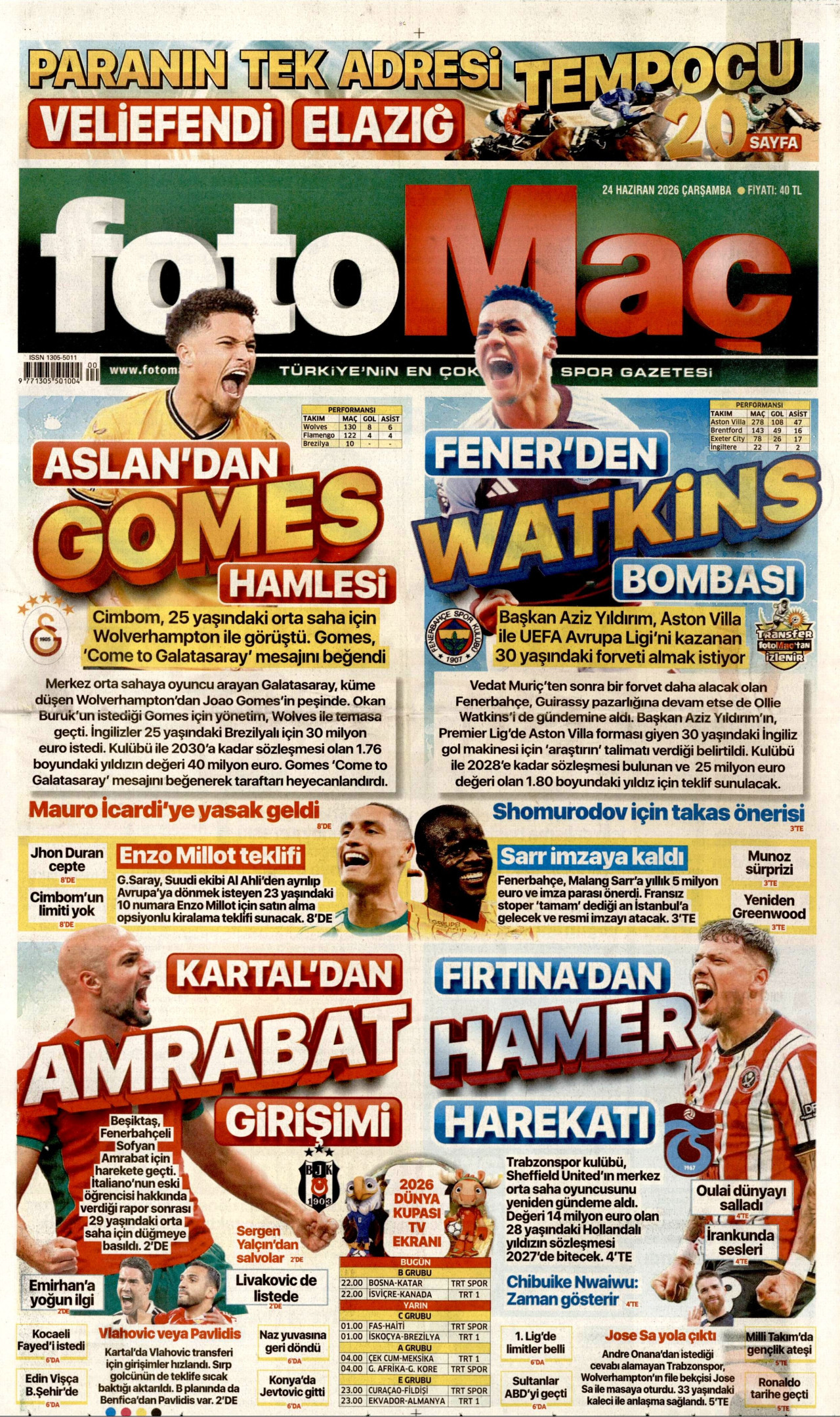 Fotomaç Gazetesi Manşeti - 24.06.2026