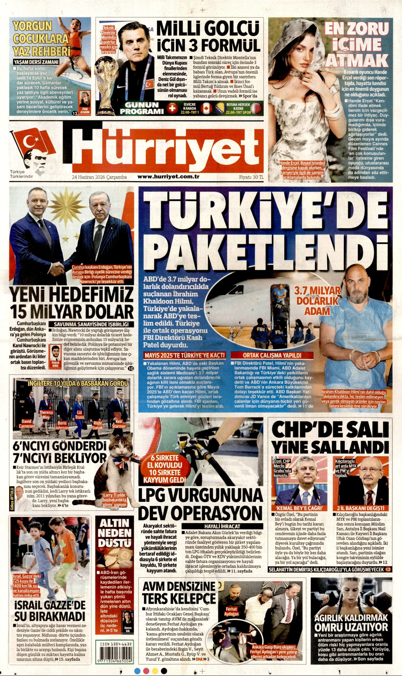 Hürriyet Gazetesi Manşeti - 24 Haziran 2026 Birinci Sayfa