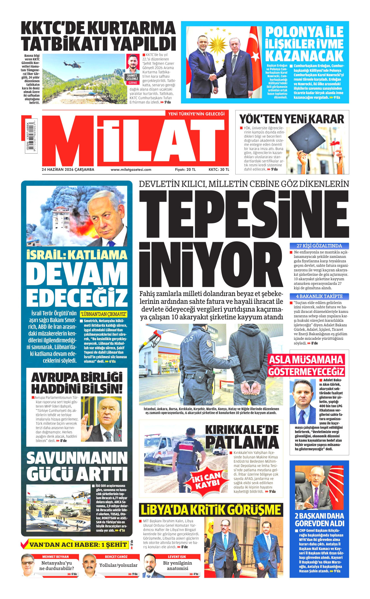 Milat Gazetesi Manşeti - 24.06.2026