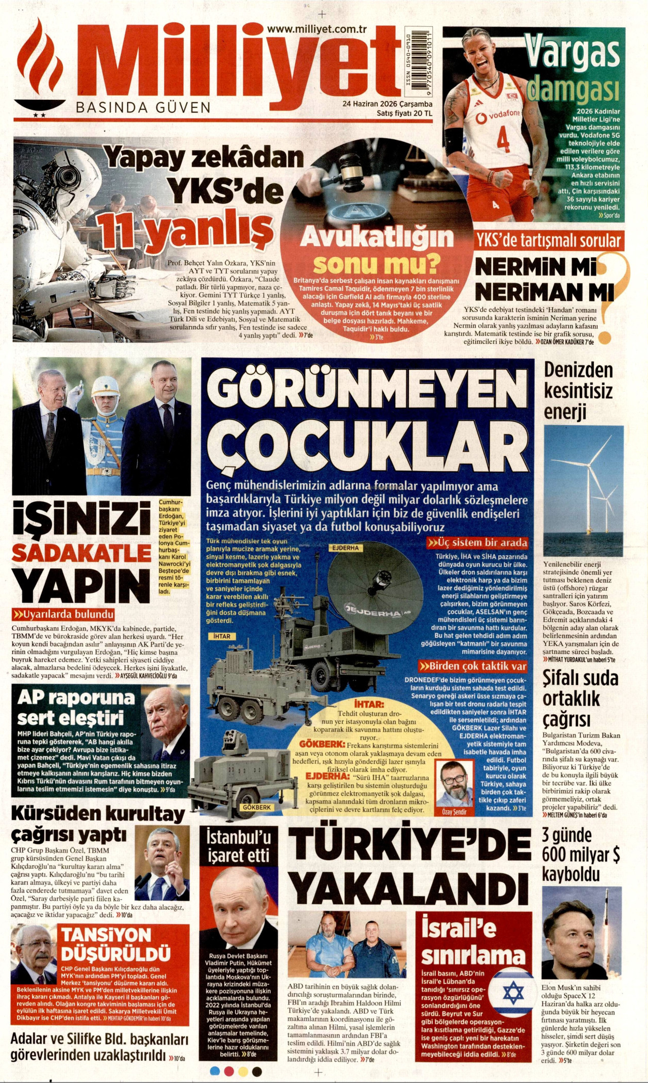 Milliyet Gazetesi Manşeti - 24.06.2026
