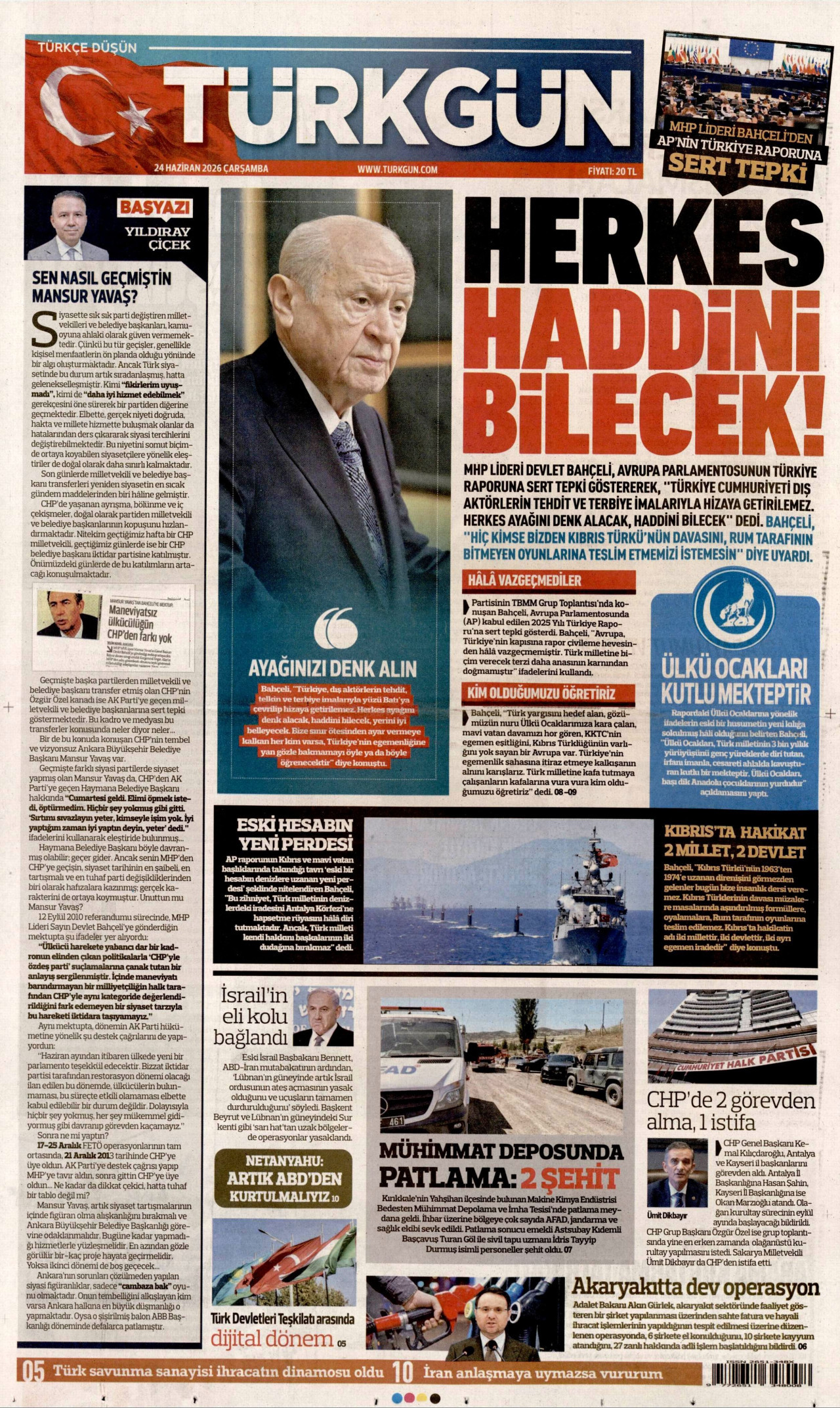 Türkgün Gazetesi Manşeti - 24.06.2026