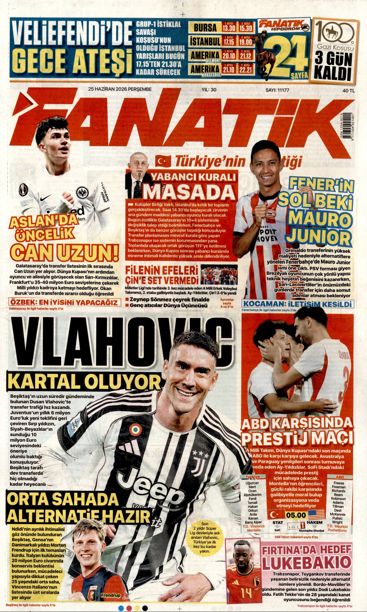 Fanatik Gazetesi Manşeti - 25.06.2026