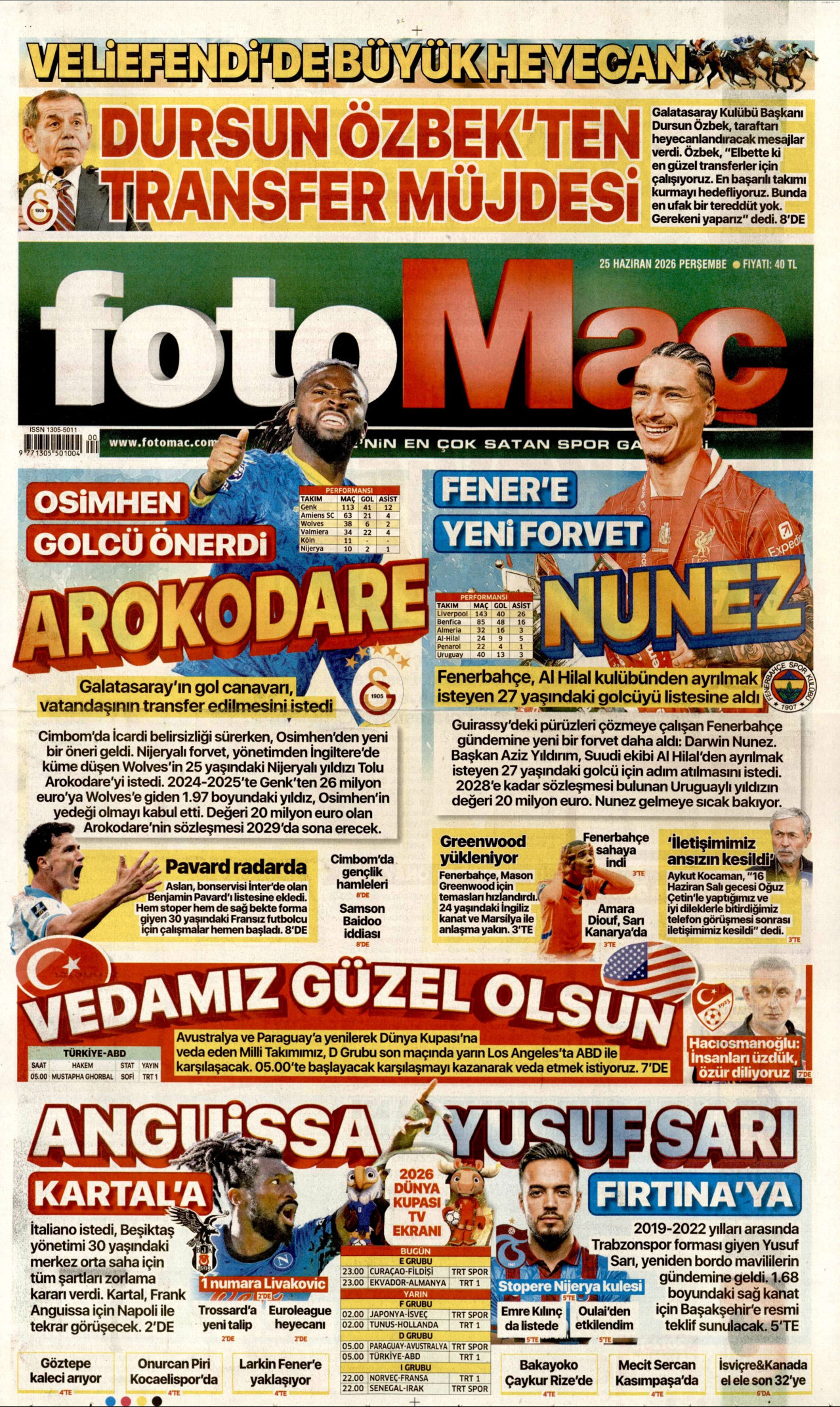 Fotomaç Gazetesi Manşeti - 25.06.2026