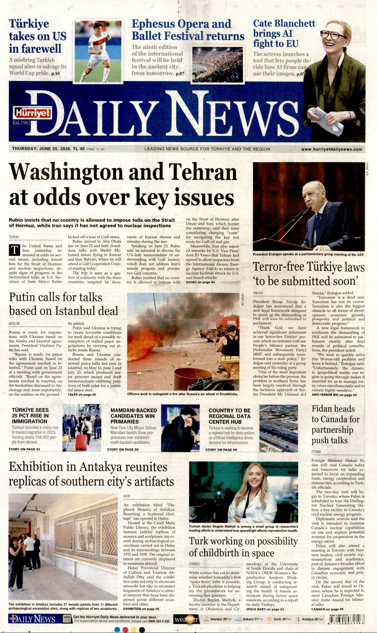 Hürriyet Daily News Gazetesi Manşeti - 25.06.2026