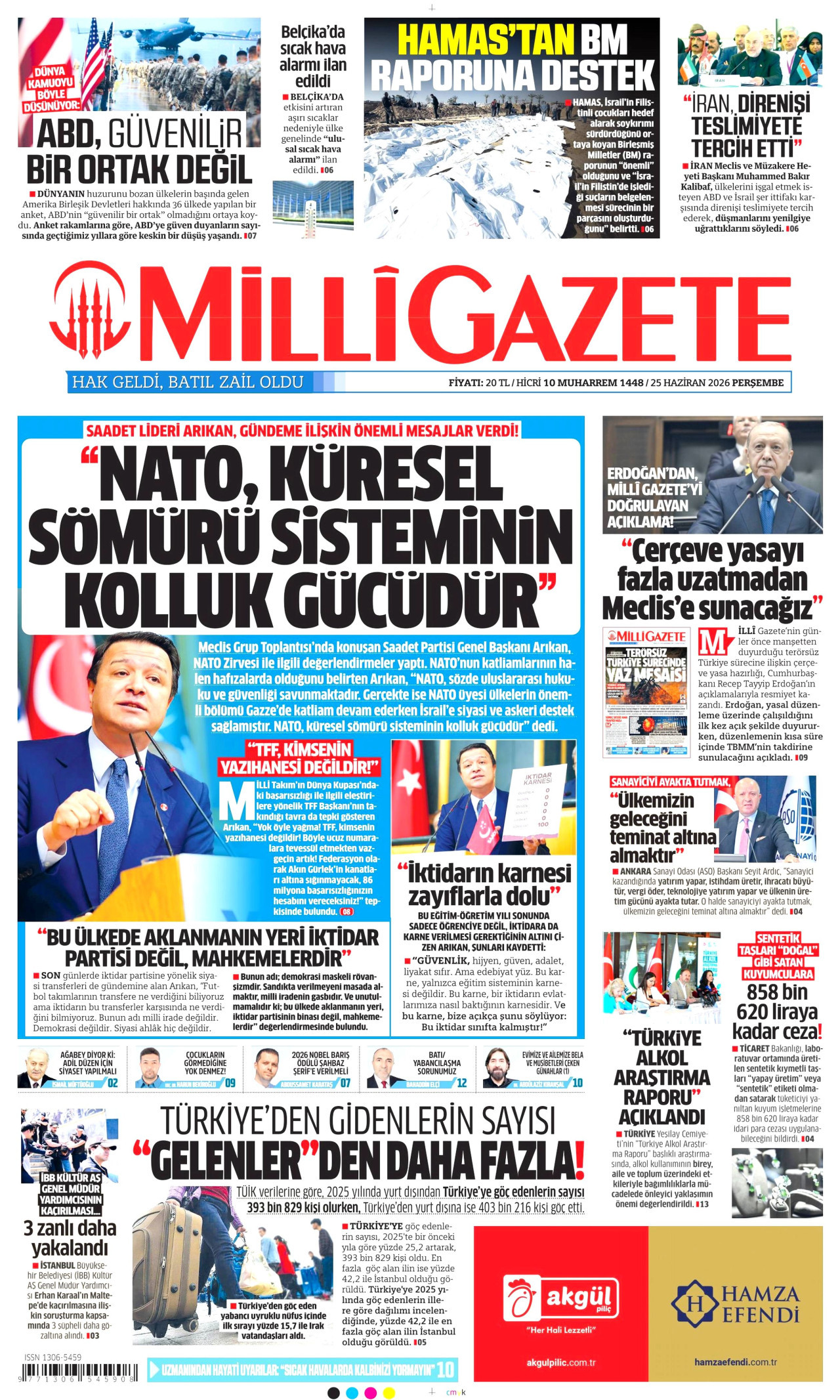 Milli Gazete Gazetesi Manşeti - 25.06.2026
