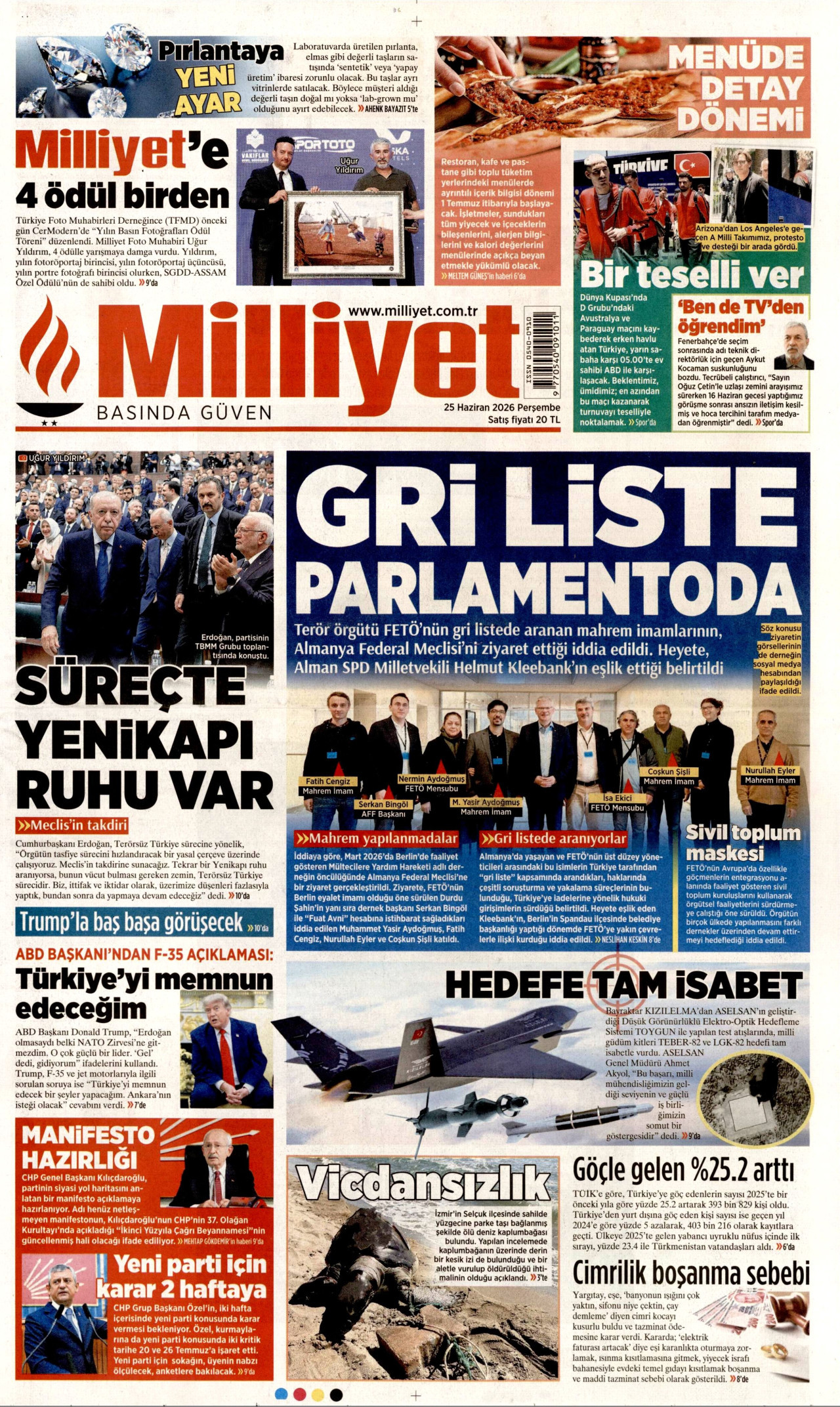 Milliyet Gazetesi Manşeti - 25.06.2026