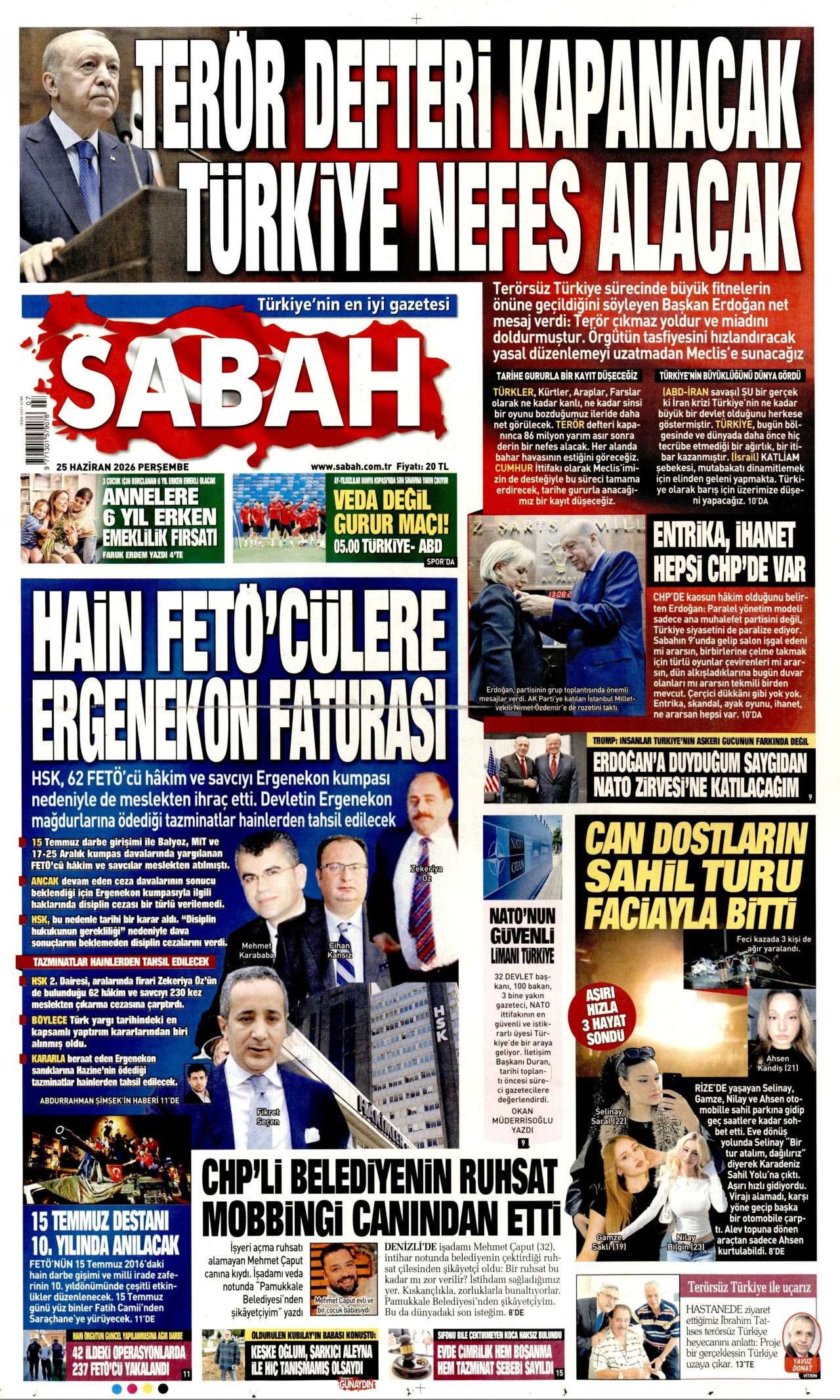 Sabah Gazetesi Manşeti - 25.06.2026