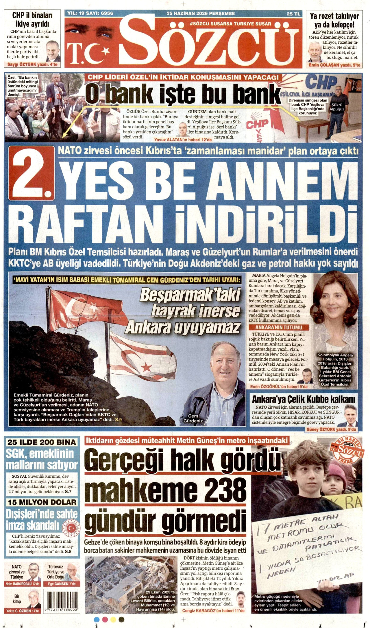 Sözcü Gazetesi Manşeti - 25.06.2026
