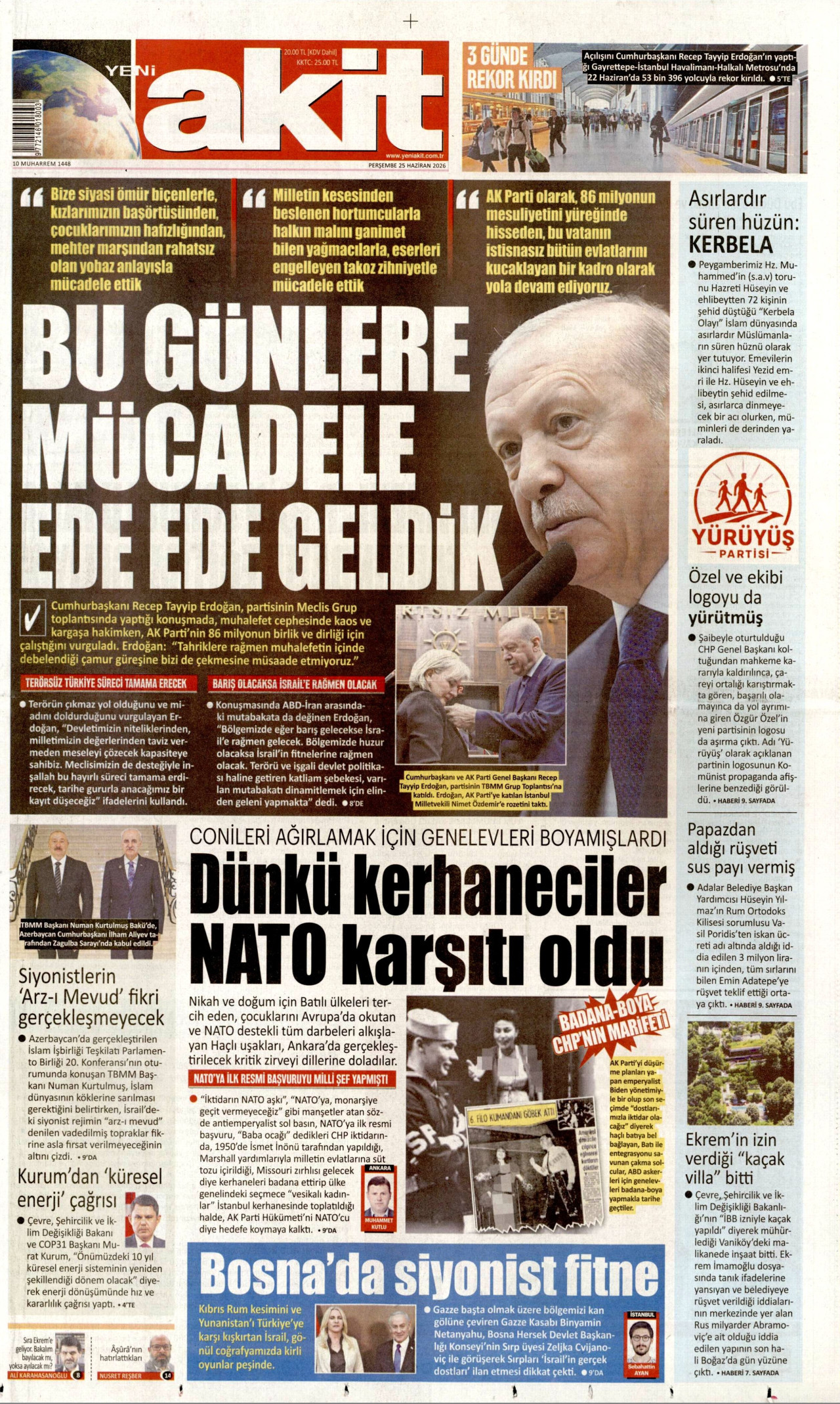 Yeni Akit Gazetesi Manşeti - 25.06.2026