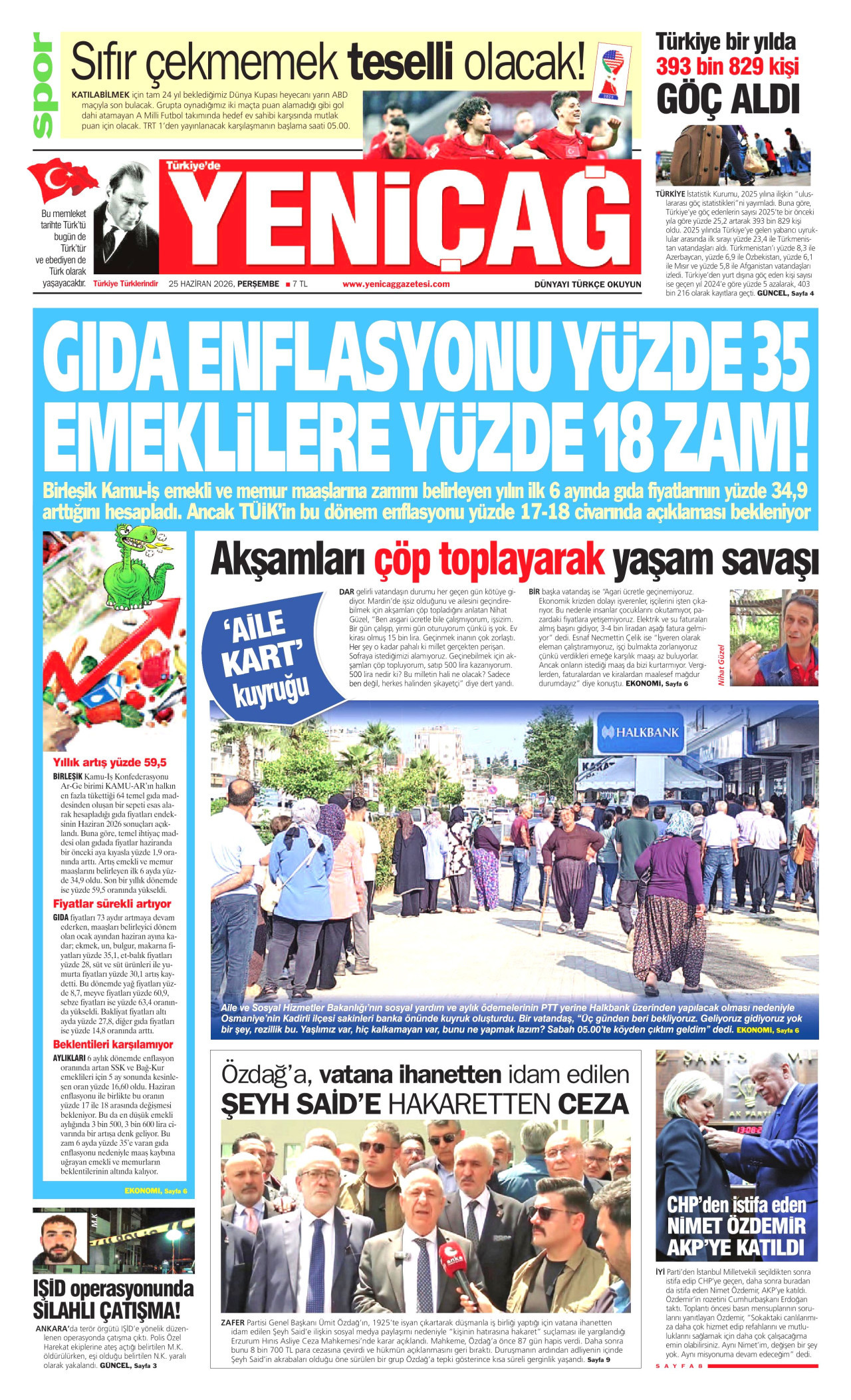 Yeniçağ Gazetesi Manşeti - 25.06.2026