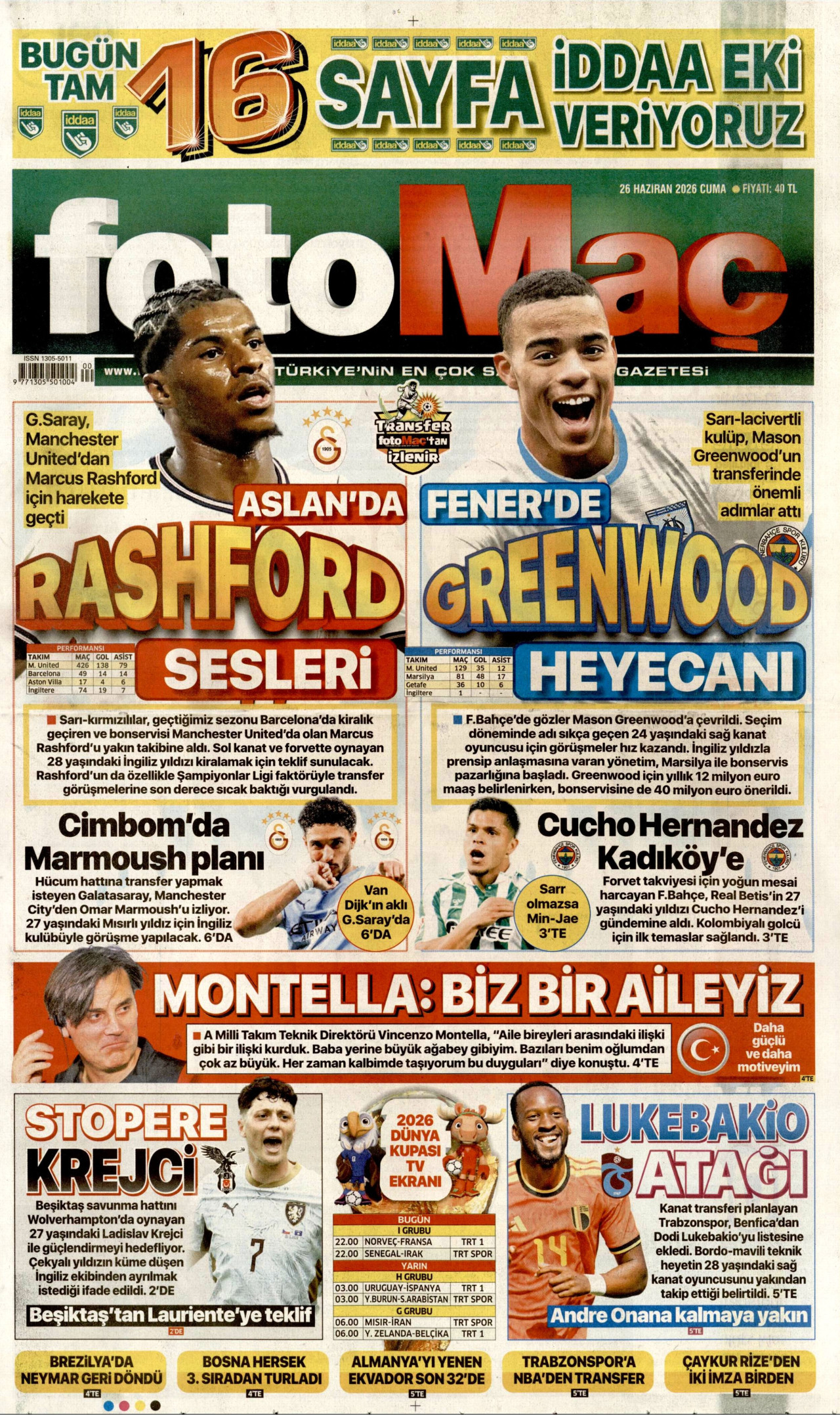 Fotomaç Gazetesi Manşeti - 26.06.2026