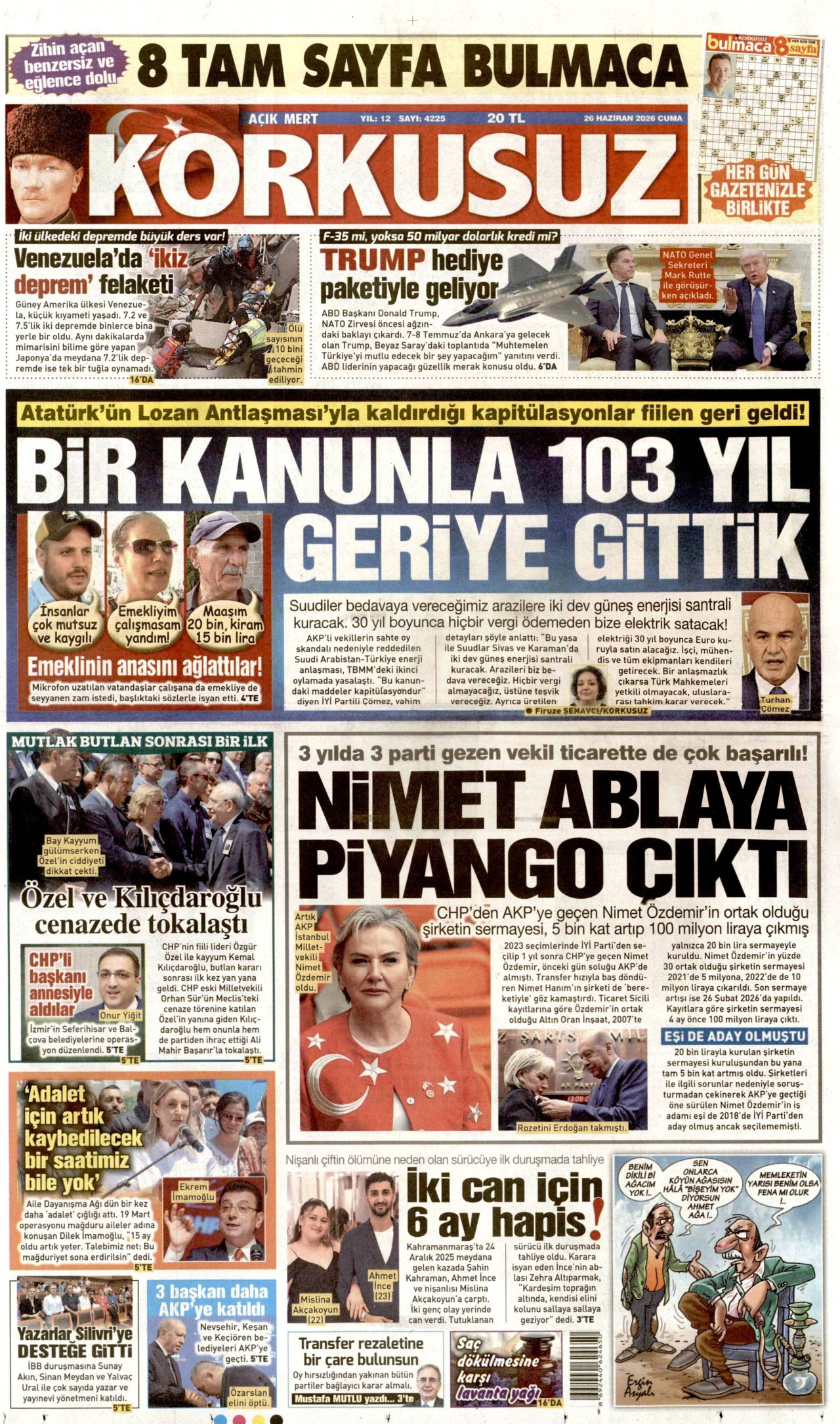 Korkusuz Gazetesi Manşeti - 26.06.2026