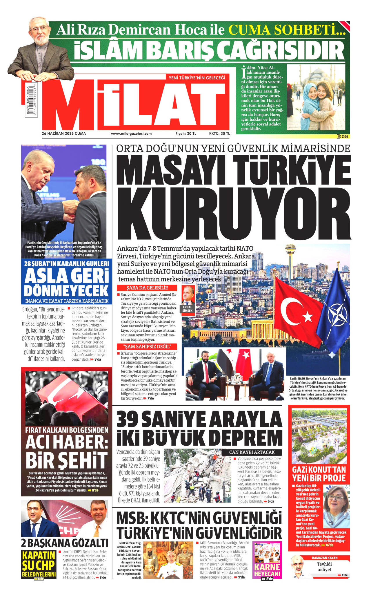 Milat Gazetesi Manşeti - 26.06.2026