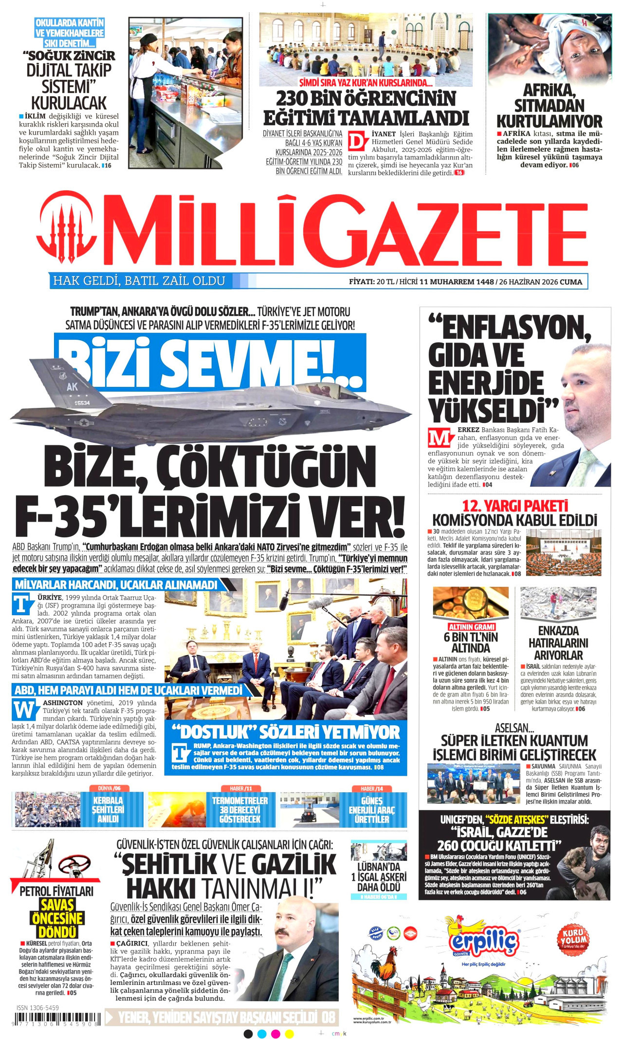 Milli Gazete Gazetesi Manşeti - 26.06.2026