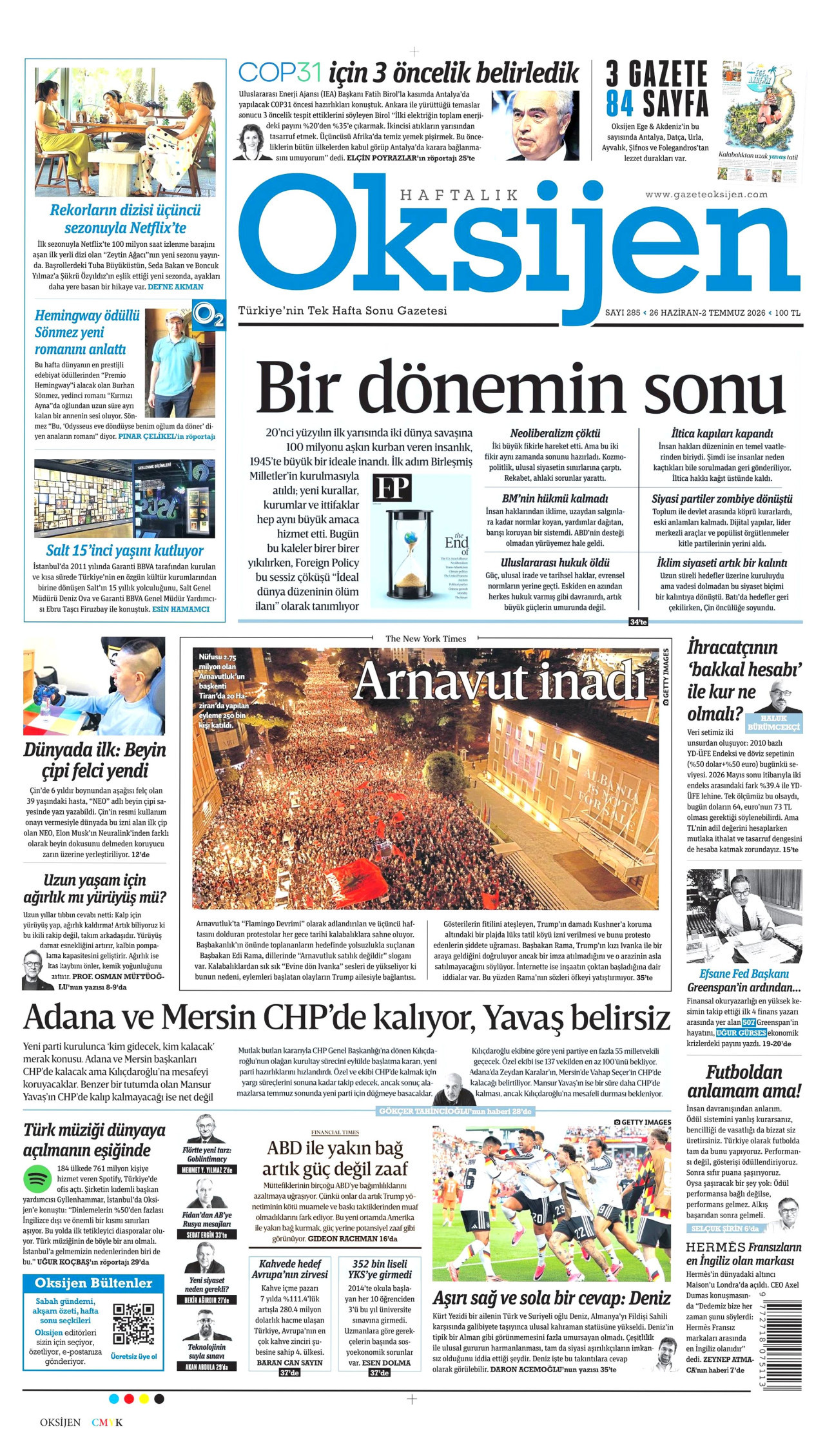 Oksijen Gazetesi Manşeti - 26 Haziran 2026 Birinci Sayfa