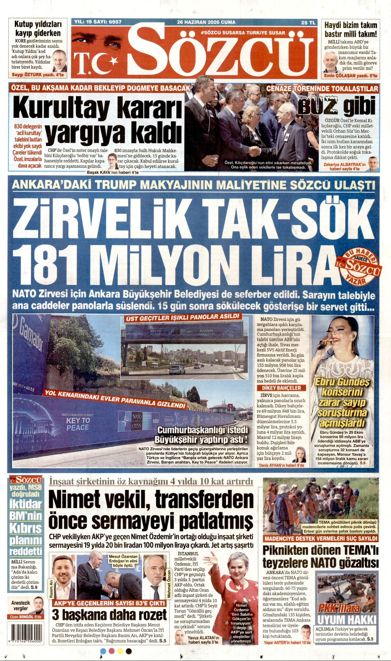 Sözcü Gazetesi Manşeti - 26.06.2026